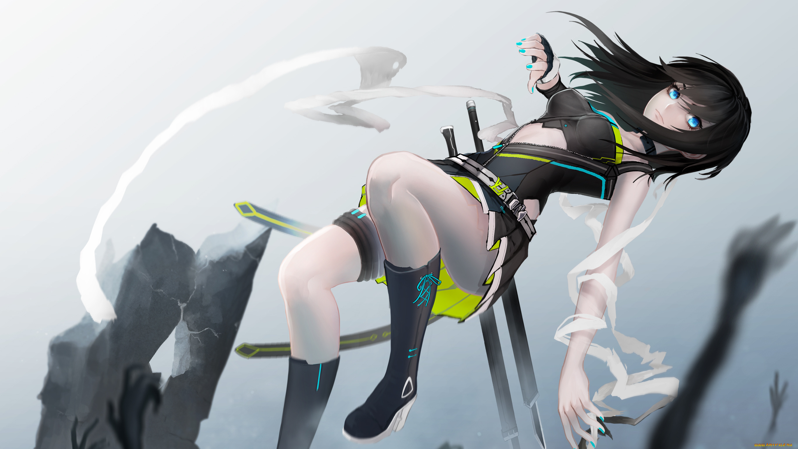 аниме, оружие, , техника, , технологии, взгляд, фон, девушка