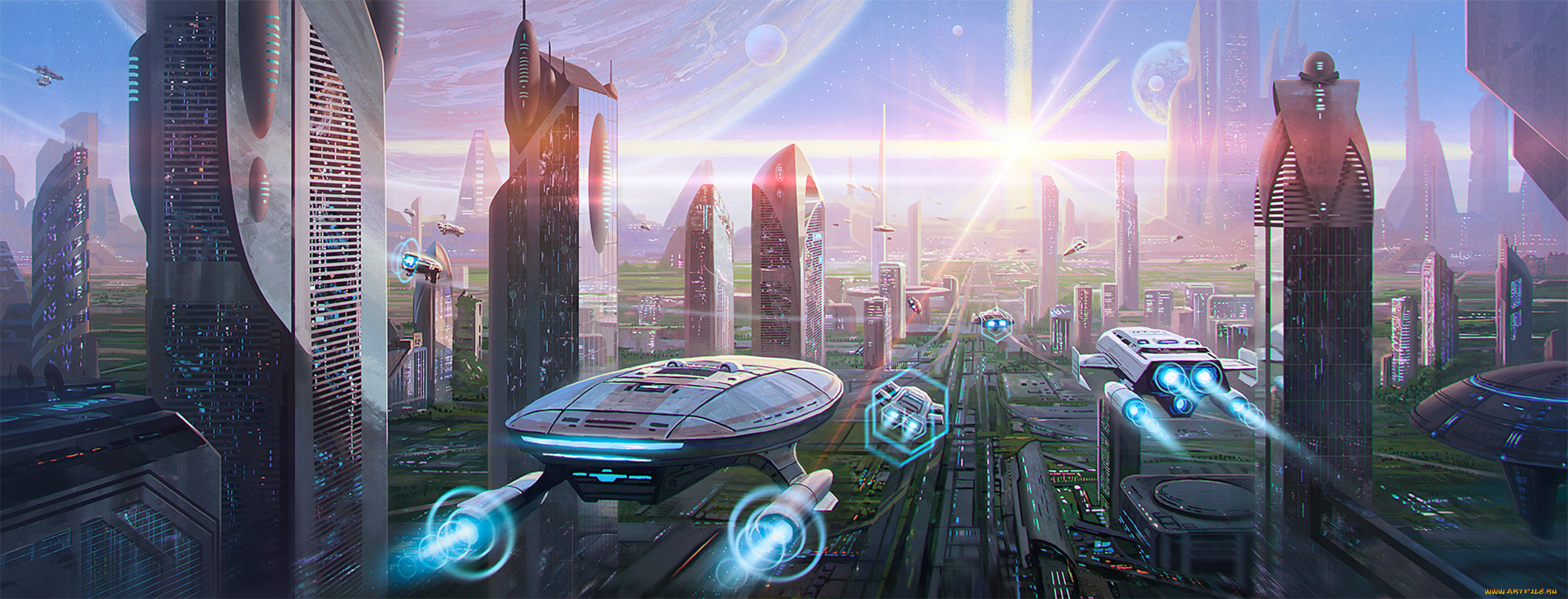 фэнтези, иные, миры, , иные, времена, мир, будущего, город, мегаполис, небоскребы, фантастика, планета, транспорт, art