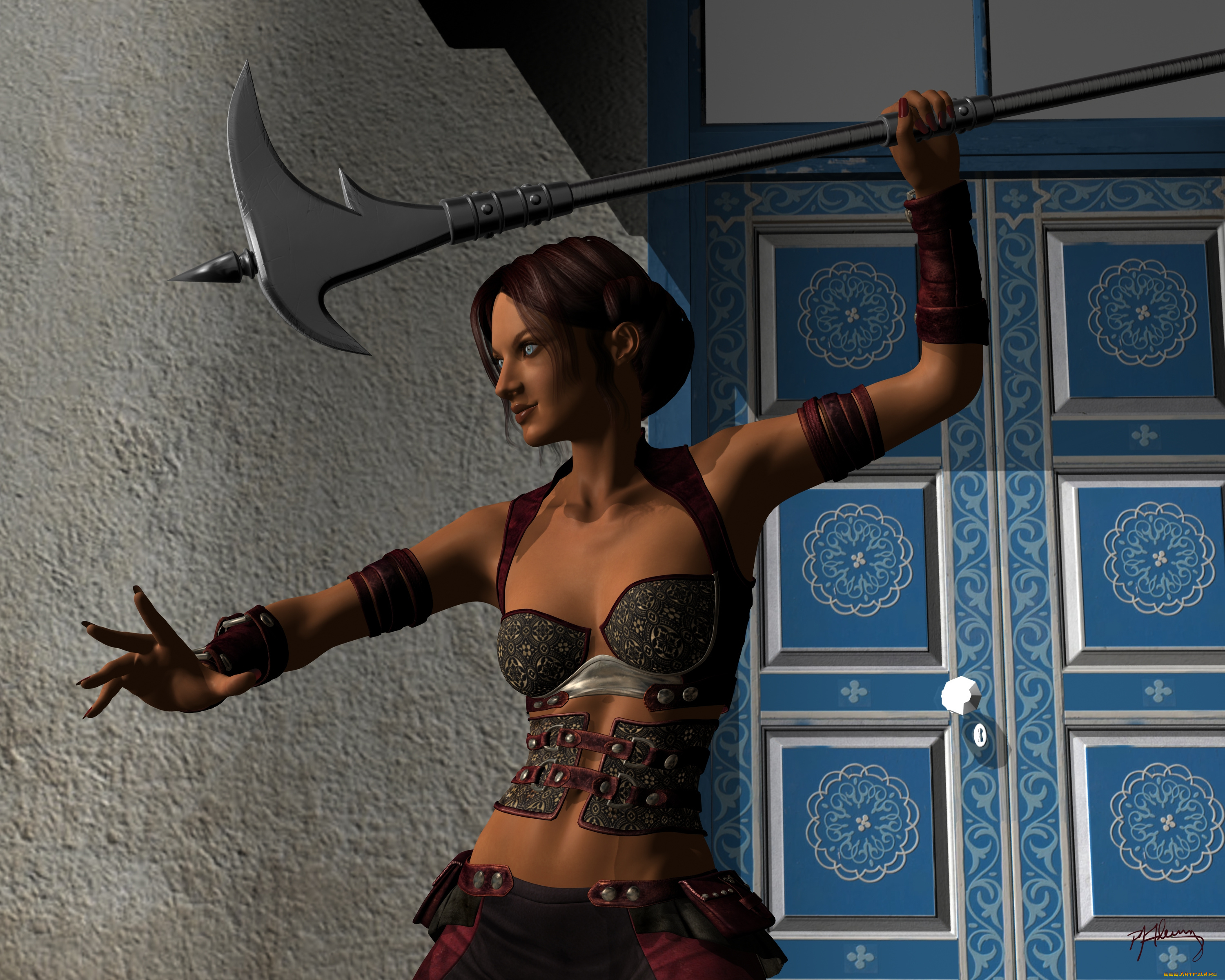 3д, графика, амазонки, , amazon, фон, оружие, взгляд, девушка