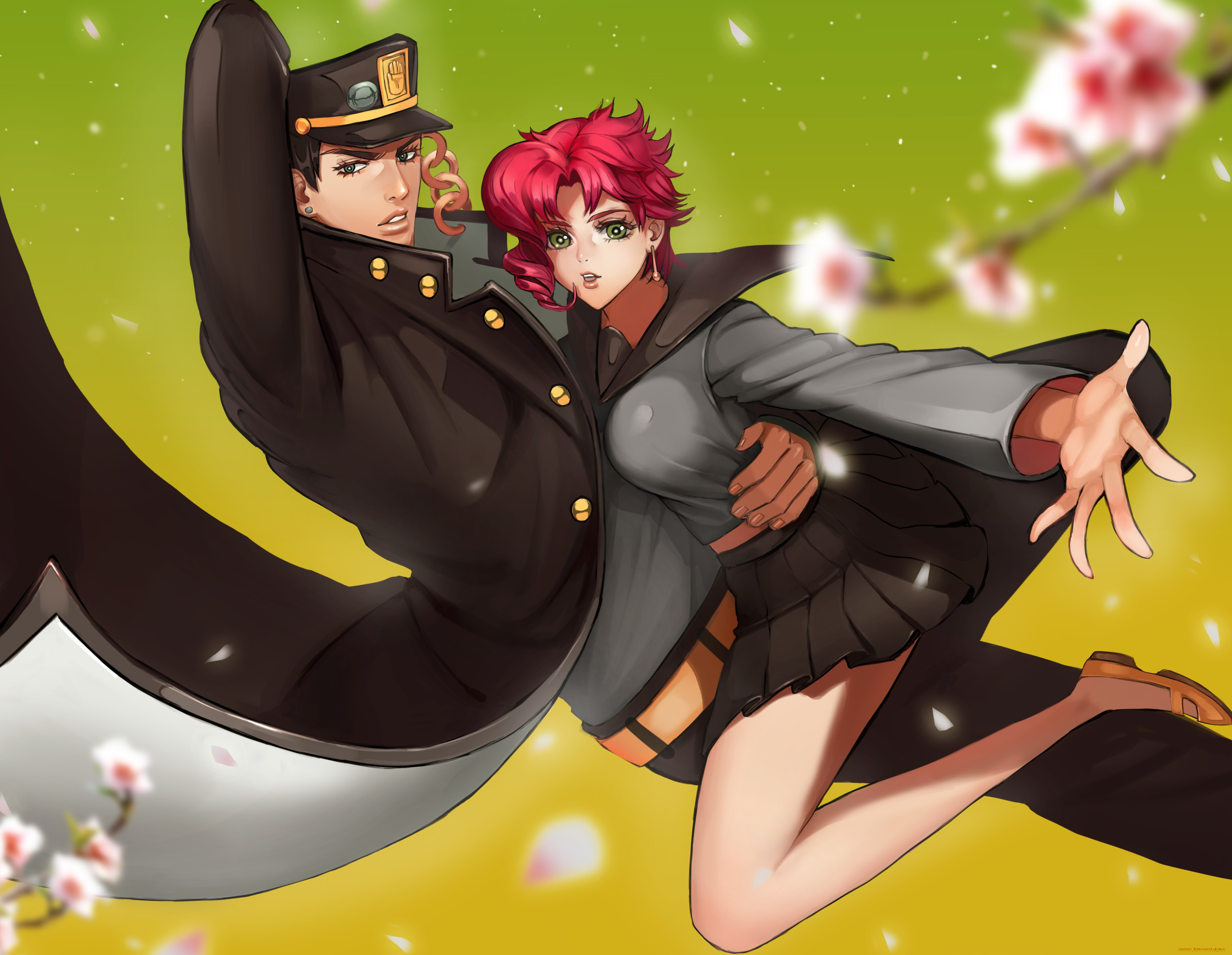 jojo`s, bizarre, adventure, аниме, арт, парень, девушка, пара