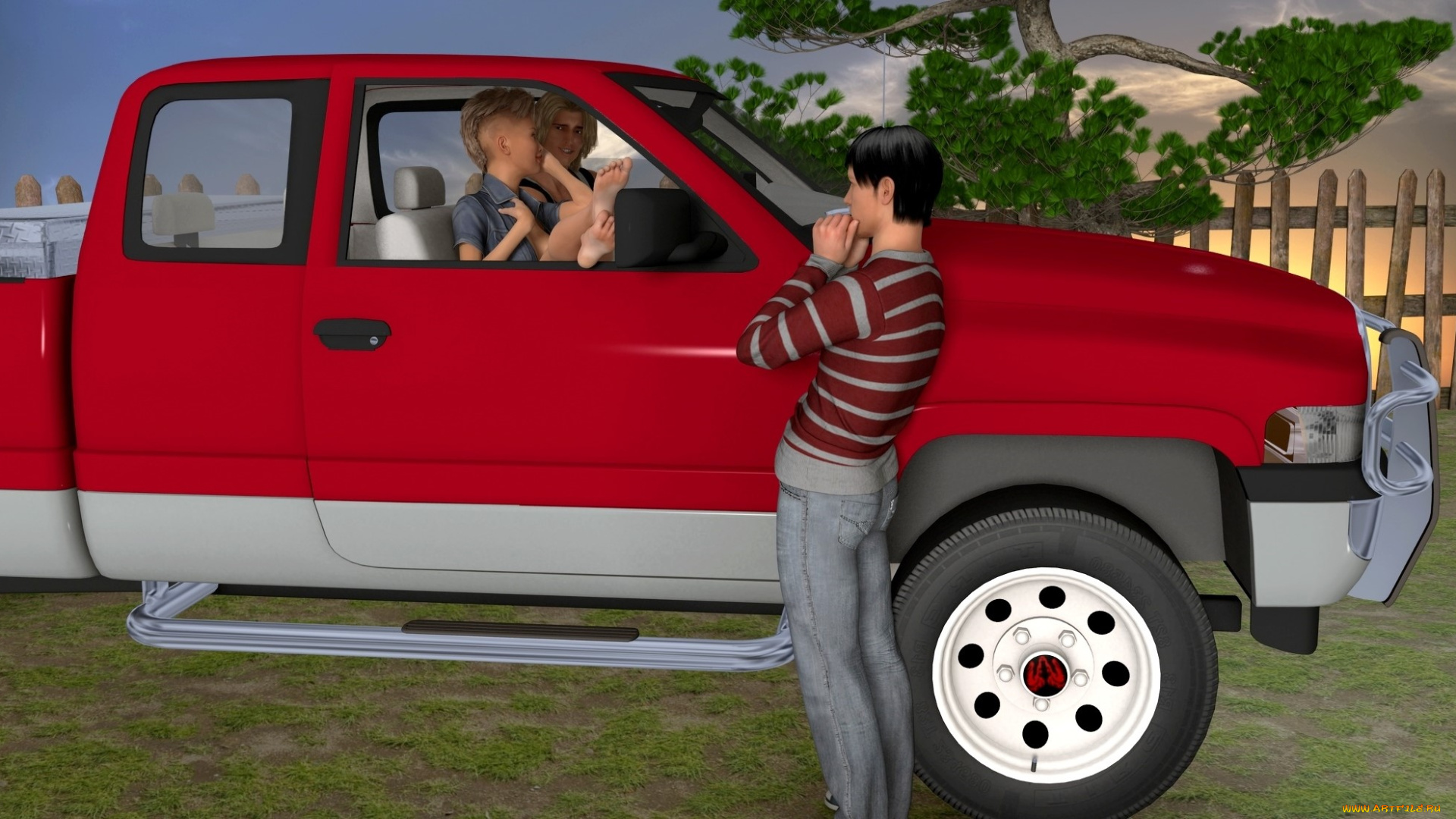 3д, графика, люди-авто, мото, , people-, car, , , moto, девушка, взгляд, фон