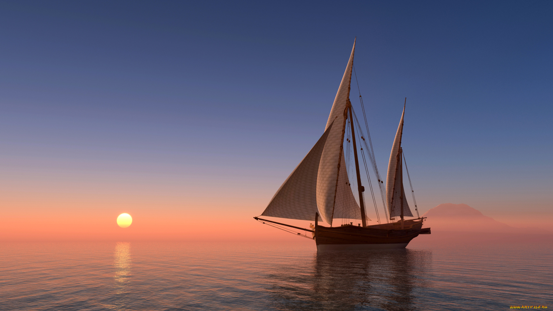 3д, графика, море, , sea, море, парусник