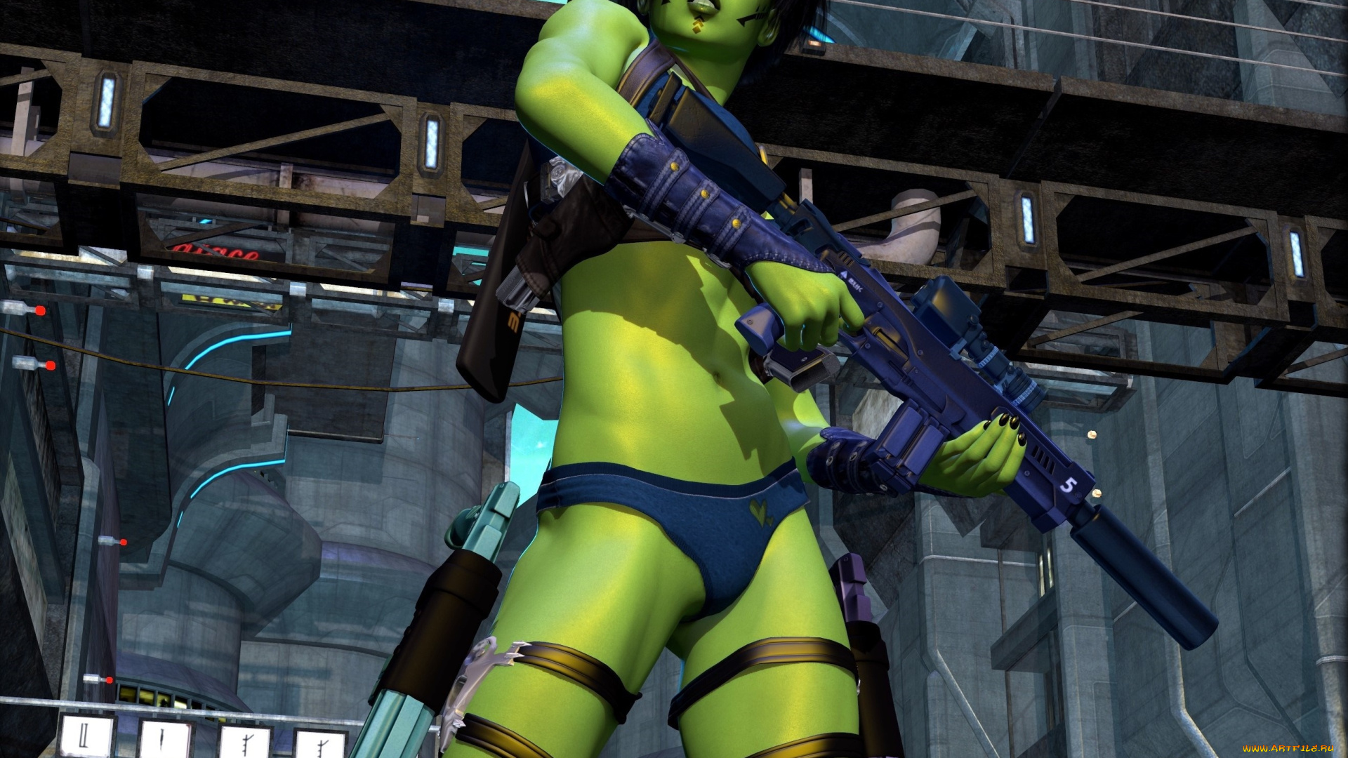 3д, графика, существа, , creatures, халк, взгляд, фон, оружие