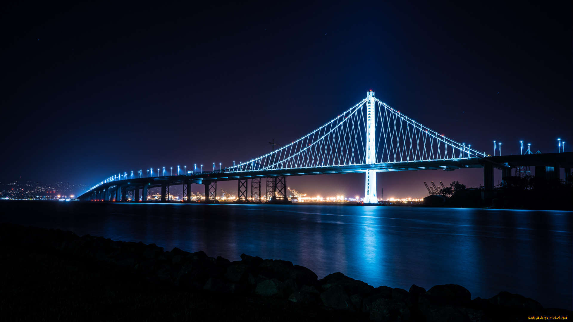 города, -, мосты, rchitecture, bay, treasure, bridge, island, ligth, nigth, city, skyline, san, francisco