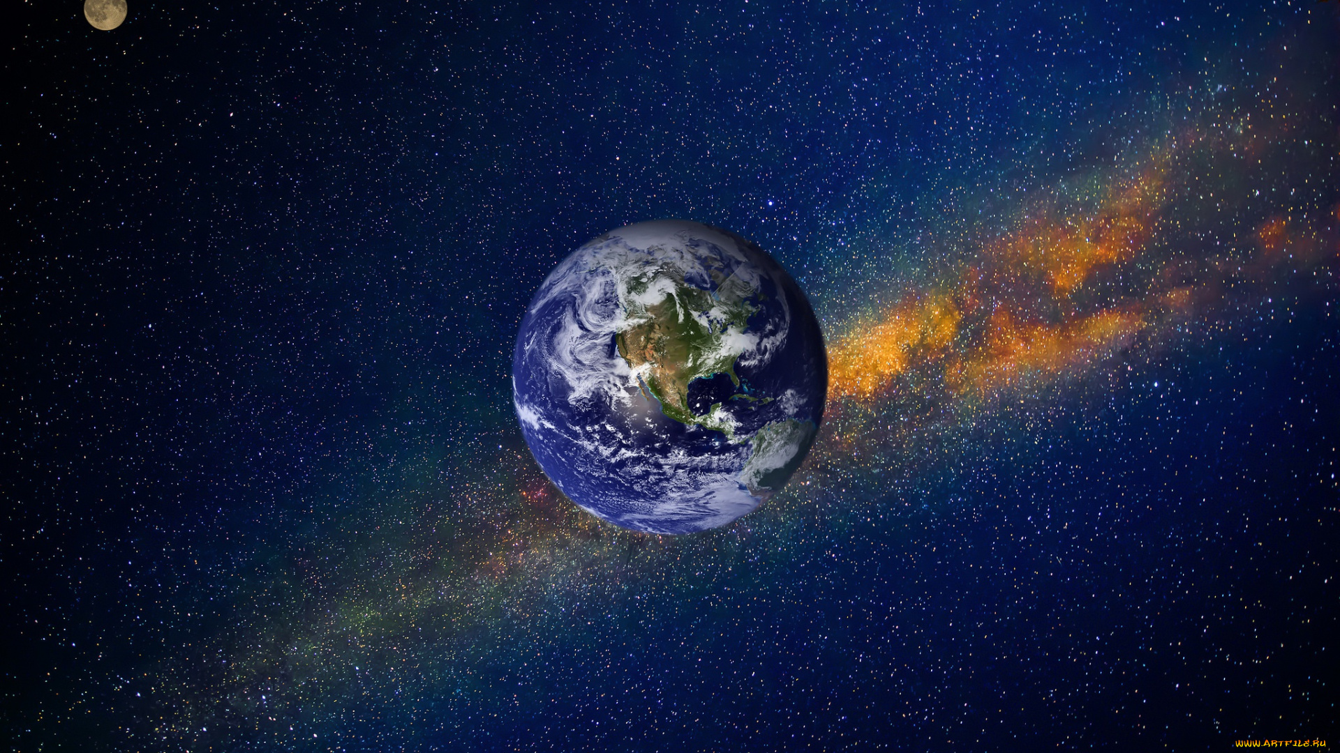 космос, земля, планеты, луна, фотошоп, туманность, звёзды, вселенная