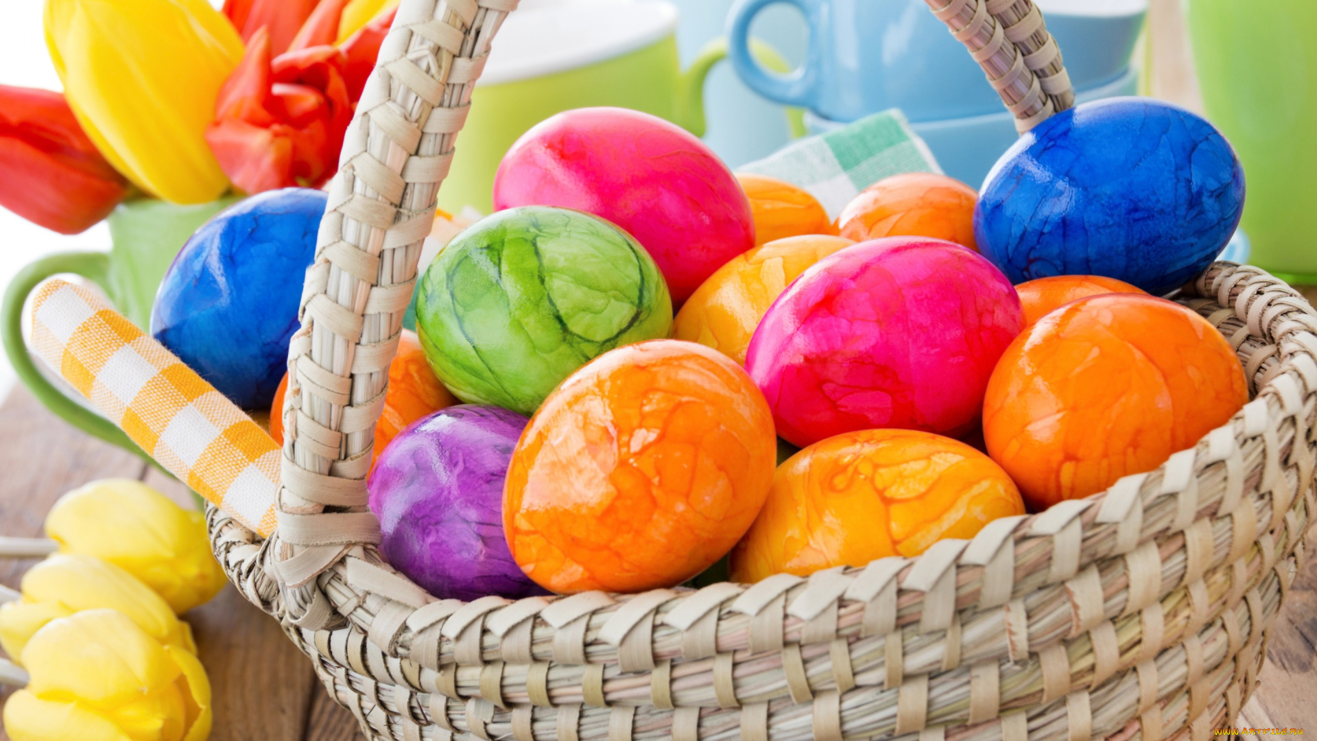 праздничные, пасха, цветы, eggs, flowers, spring, decoration, корзина, весна, яйца, крашеные, happy, tulips, easter, colorful, тюльпаны