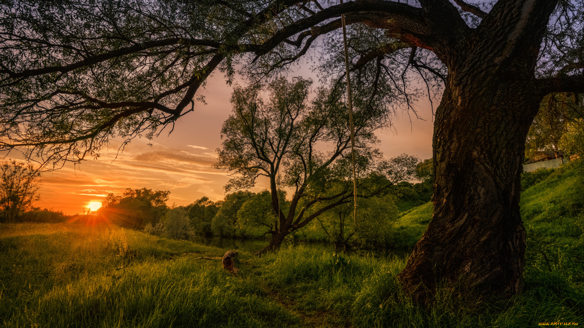 природа, восходы, закаты, луга, холмы, вечер, морозов, юрий, деревья, речка