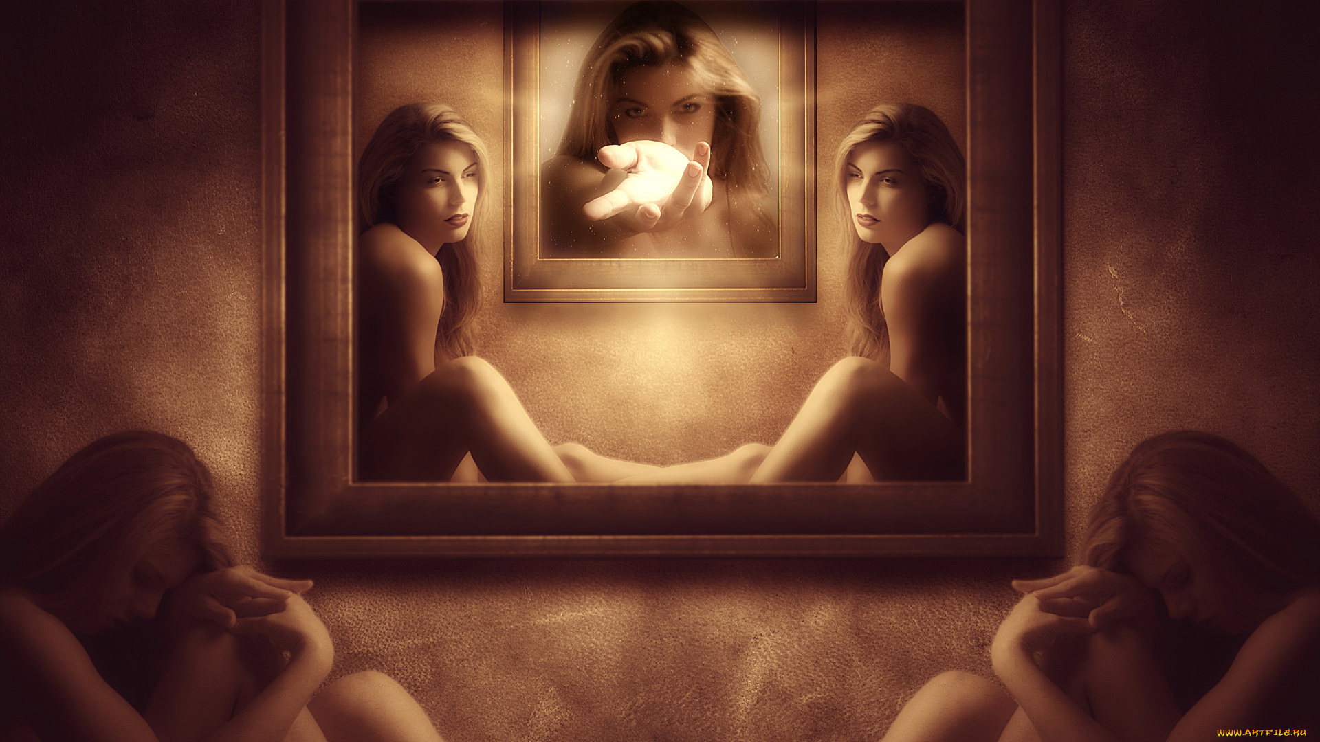 рисованное, люди, фон, девушка, взгляд