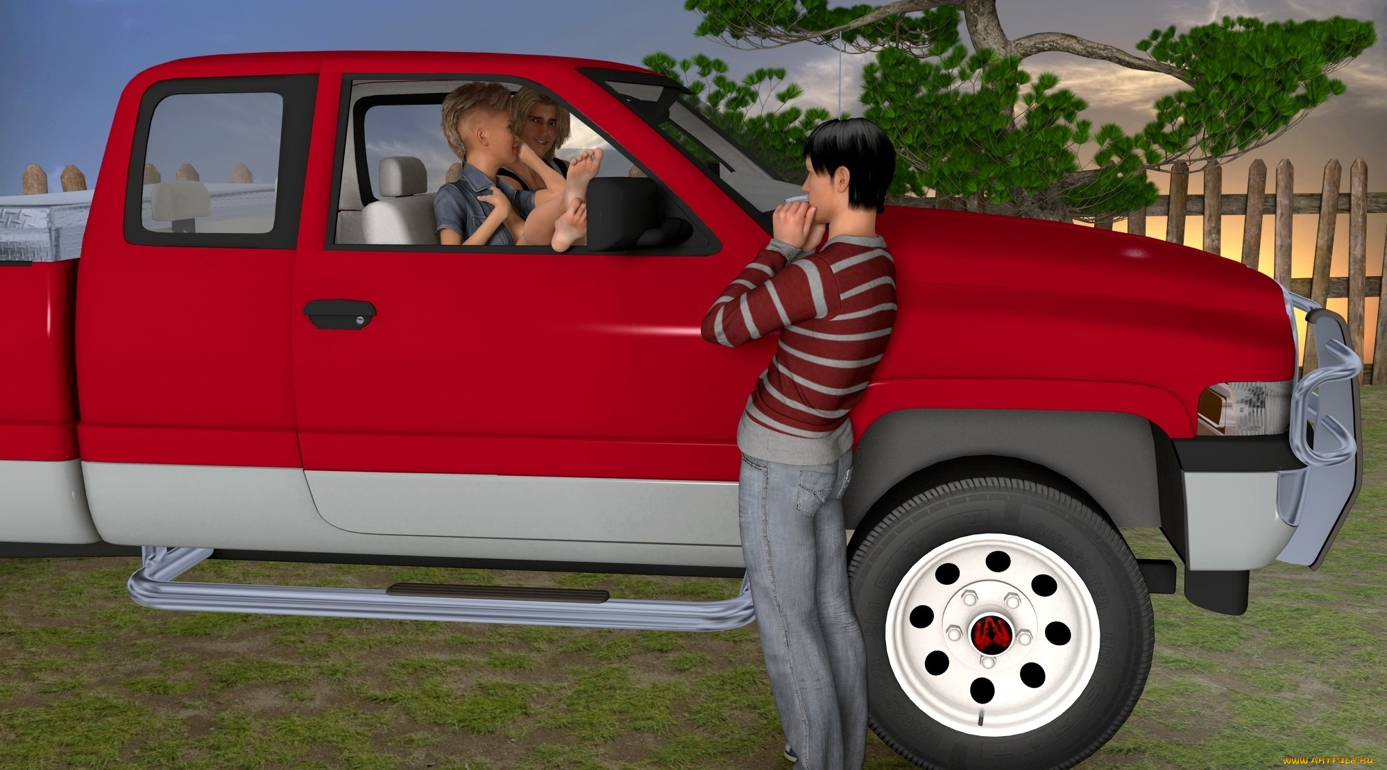 3д, графика, люди-авто, мото, , people-, car, , , moto, девушка, взгляд, фон