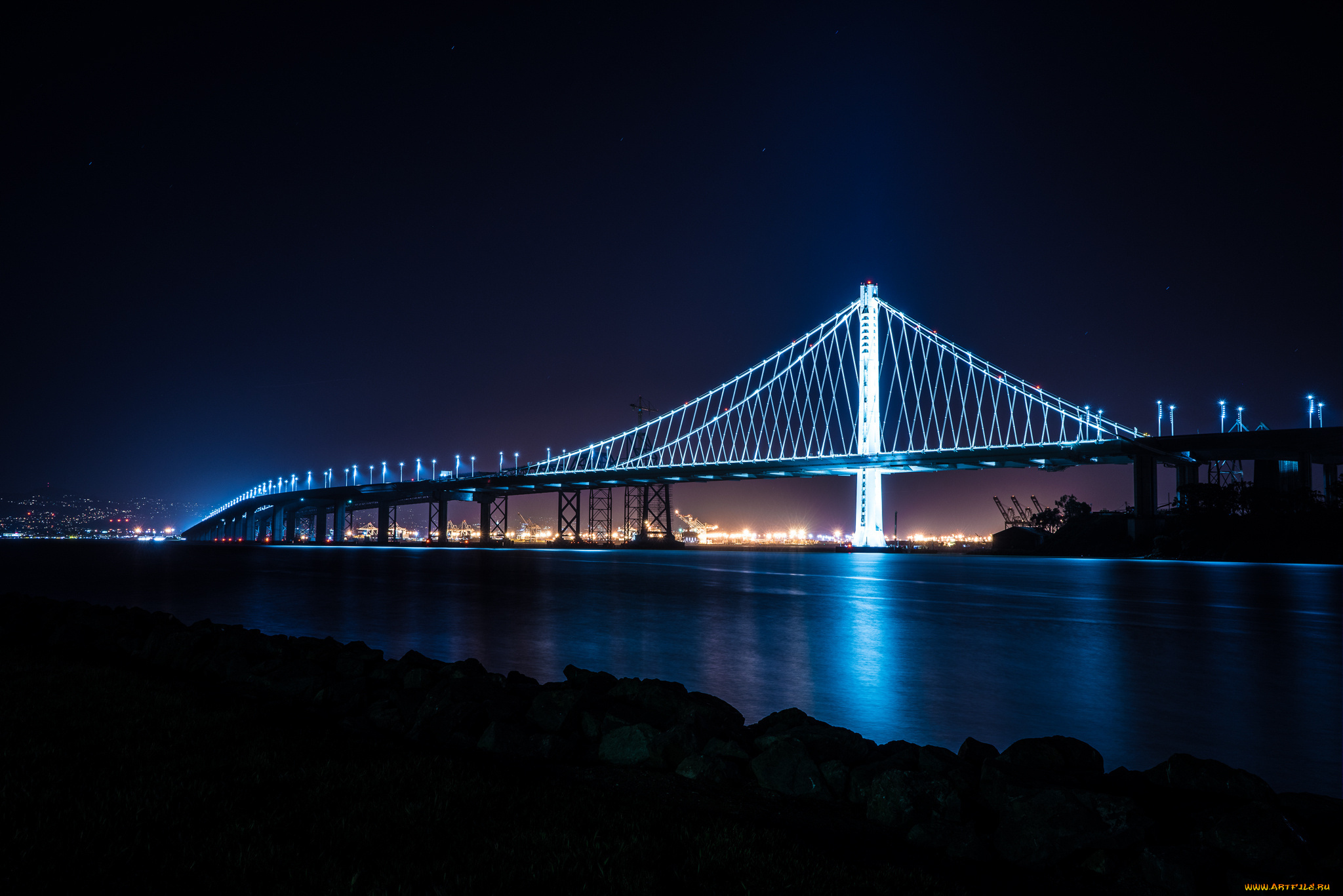 города, -, мосты, rchitecture, bay, treasure, bridge, island, ligth, nigth, city, skyline, san, francisco