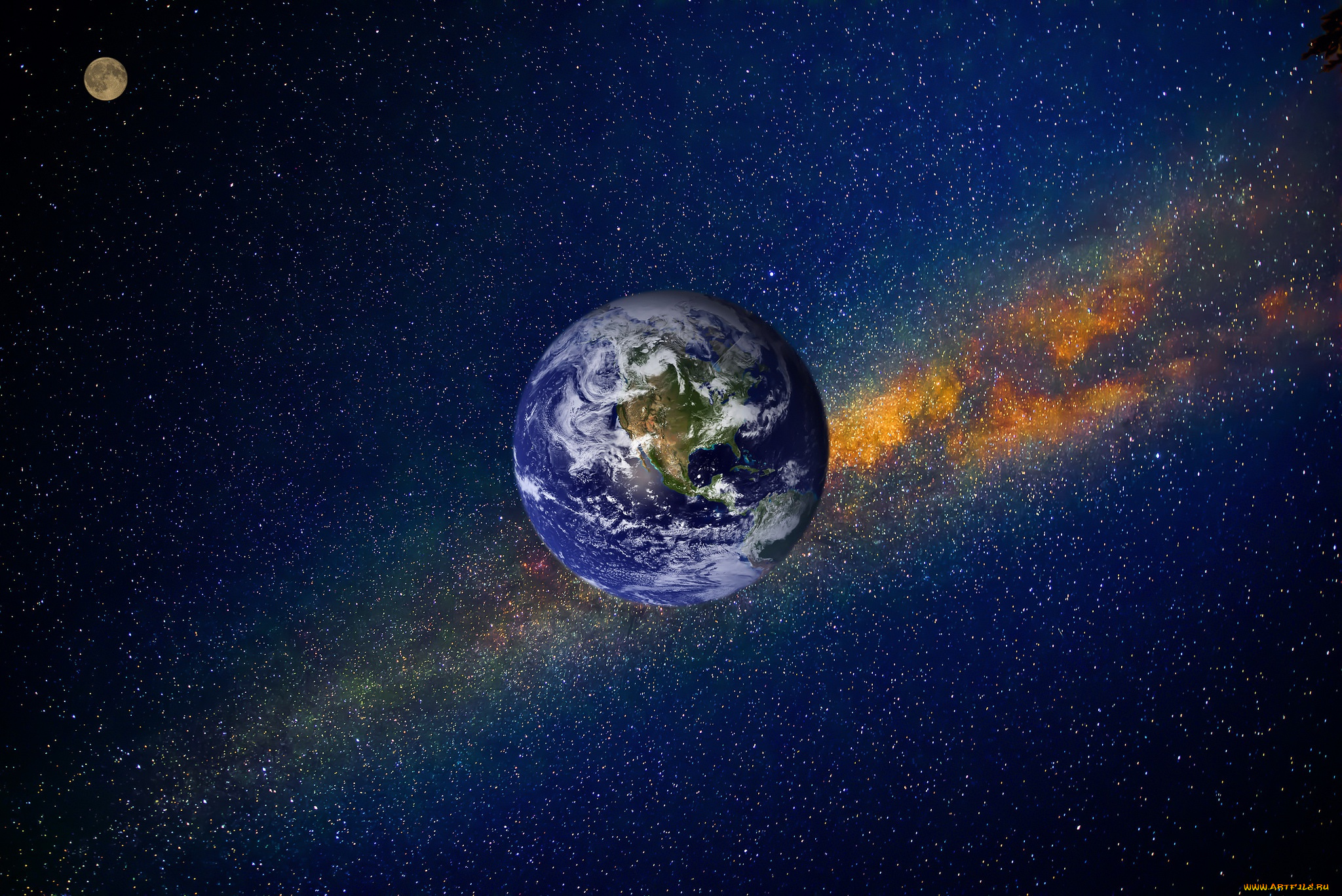 космос, земля, планеты, луна, фотошоп, туманность, звёзды, вселенная