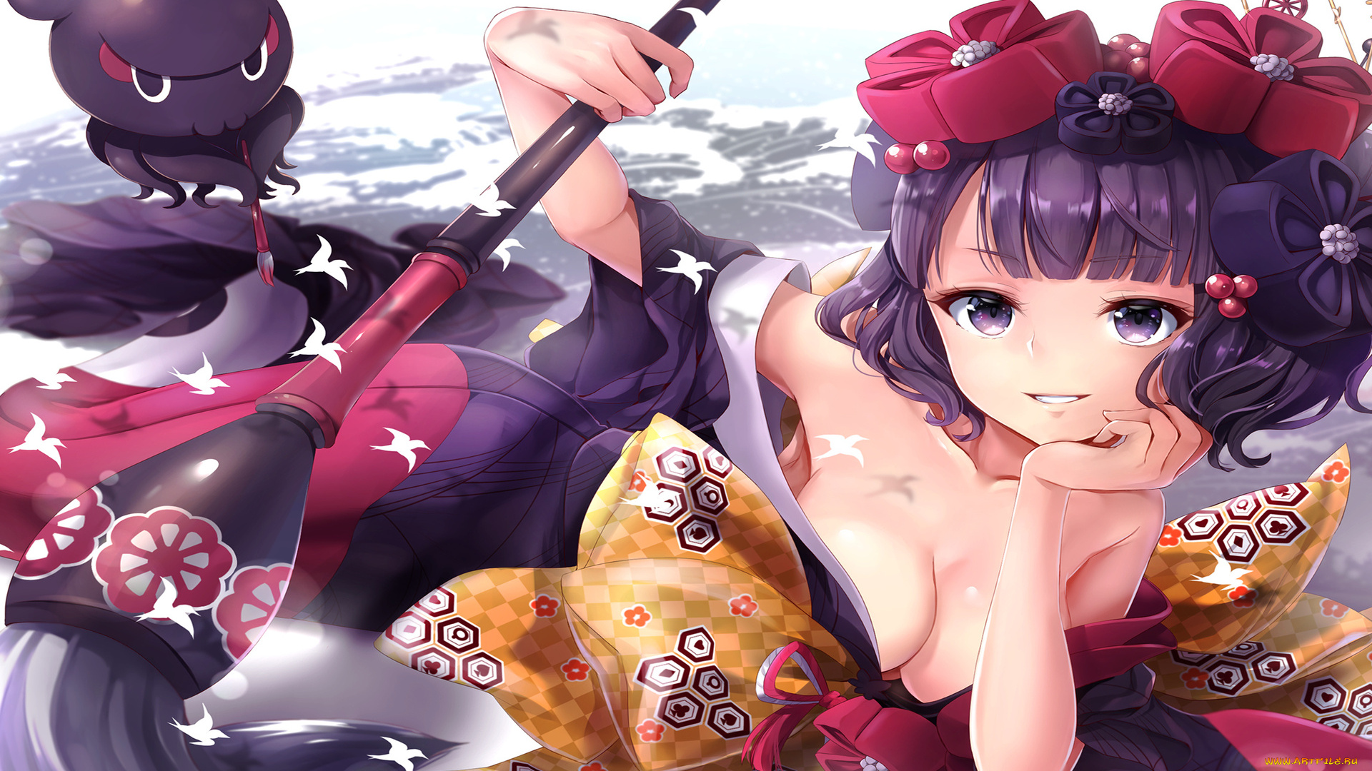 аниме, животные, , существа, взгляд, фон, девушка