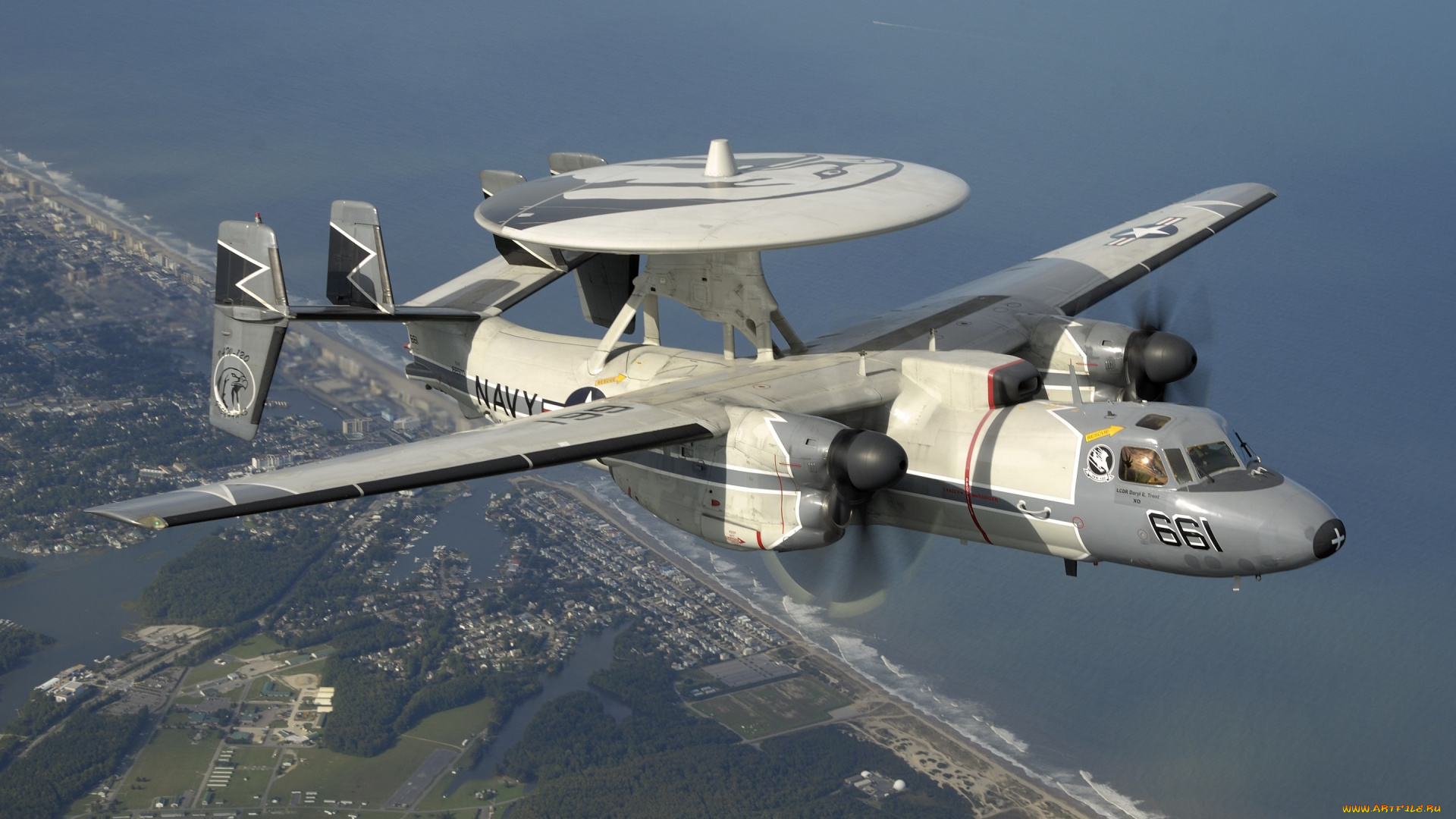 авиация, боевые, самолёты, grumman, дальнего, самолёт, радиолокационного, обнаружения, e-2c, hawkeye, палубный