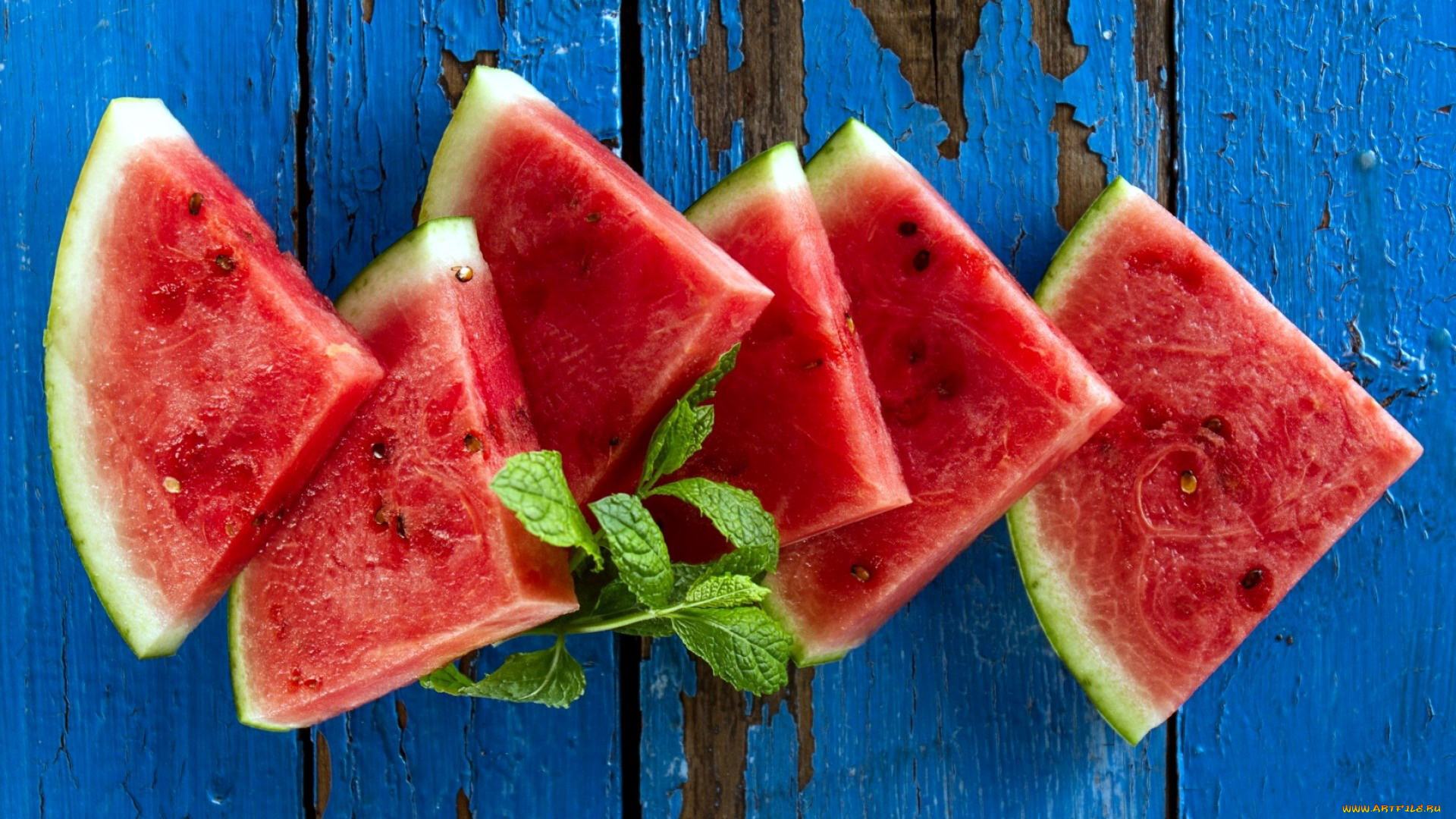 еда, арбуз, мята, ломтики