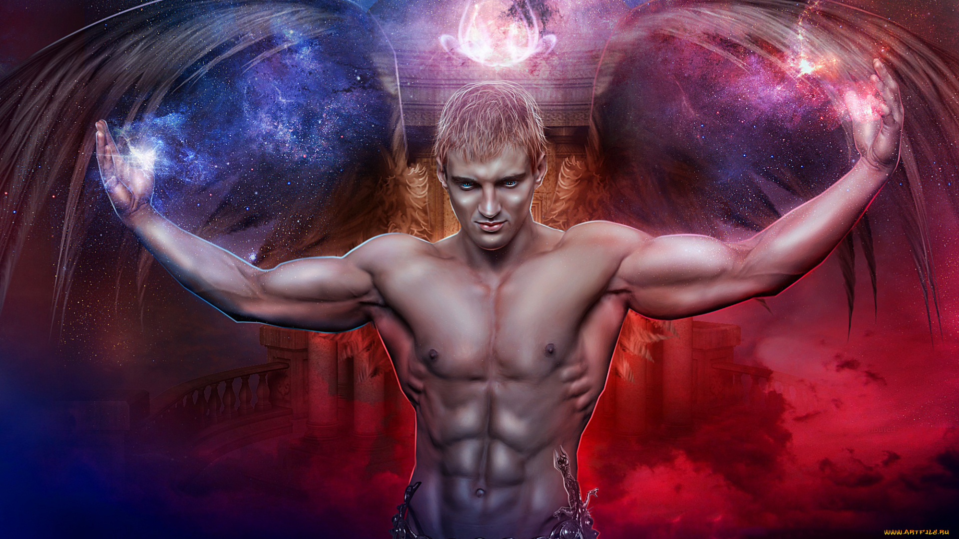 фэнтези, ангелы, крылья, фон, мужчина