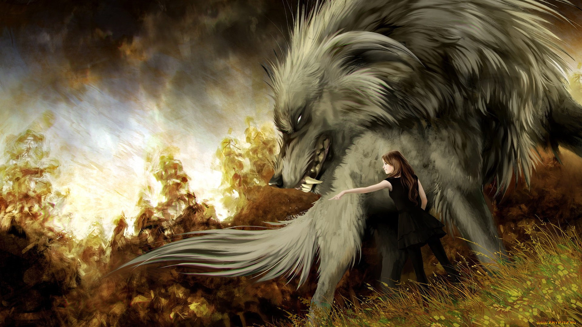 фэнтези, красавицы, и, чудовища, anna, podedworna, hound, девушка, арт, волк