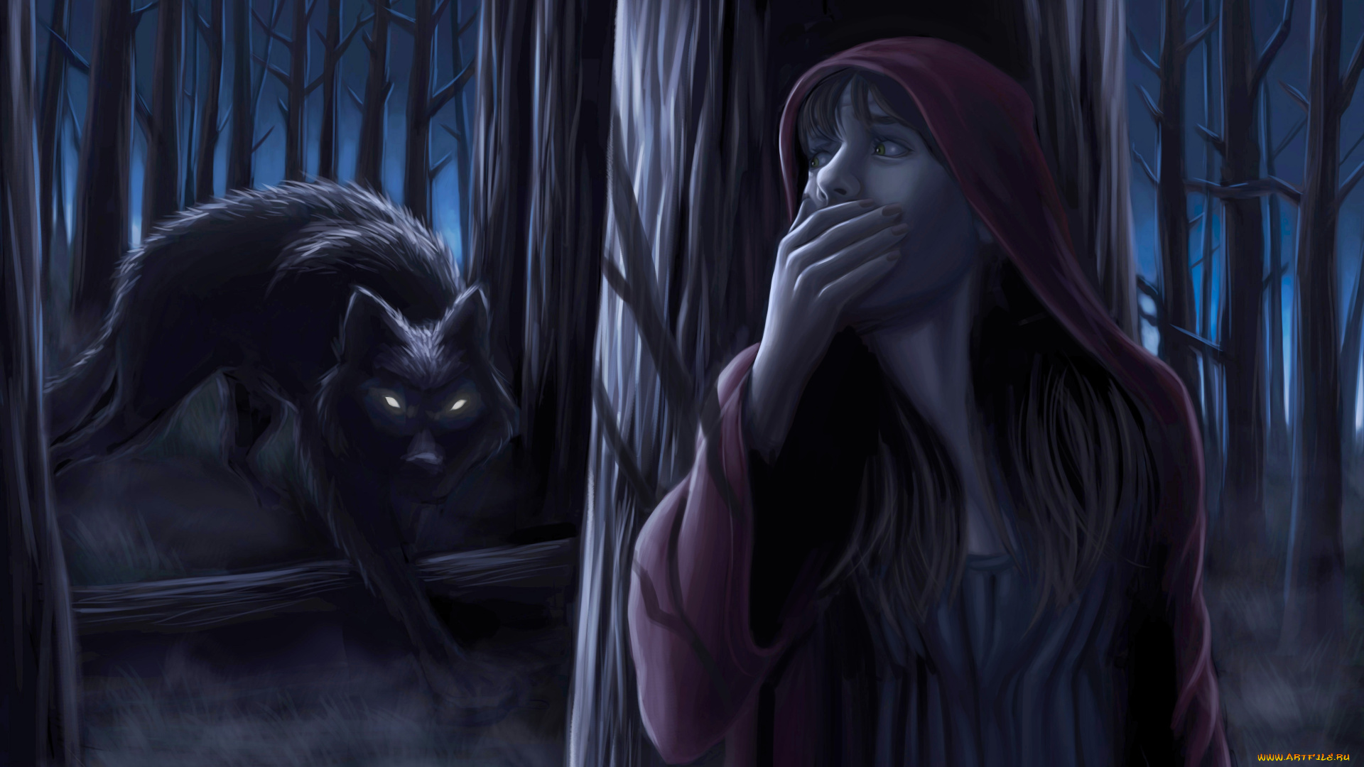фэнтези, красавицы, и, чудовища, девушка, волк, лес