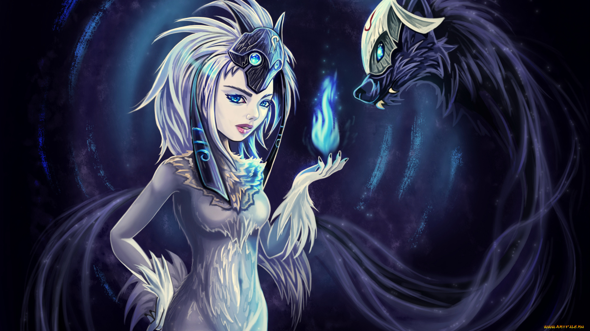 фэнтези, существа, фон, взгляд, девушка, существо