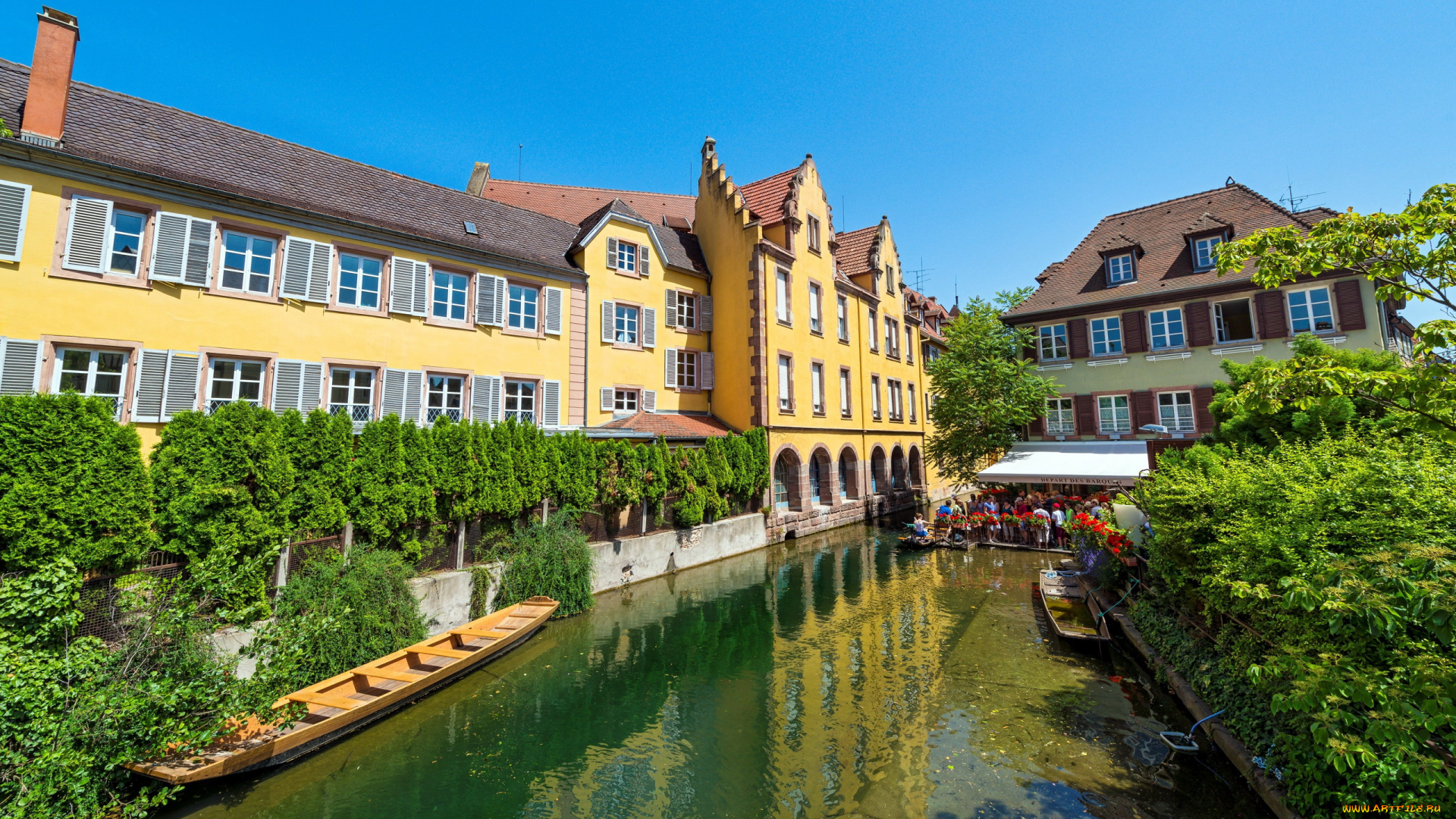 города, кольмар, , франция, канал, лодки, дома