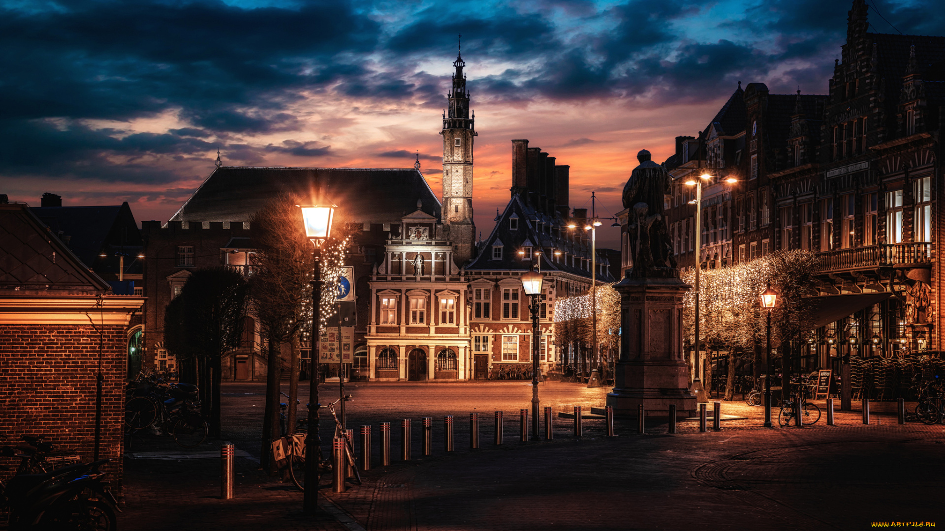 haarlem, nights, города, -, огни, ночного, города, простор