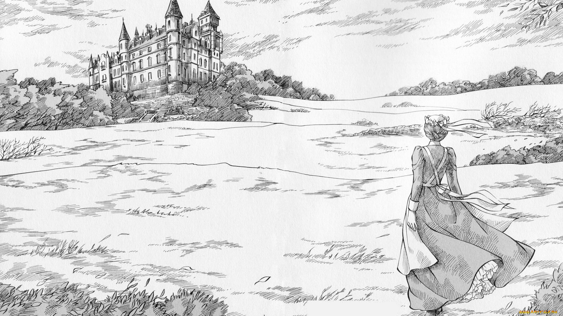разное, арты, замок, горничная, девушка, рисунок