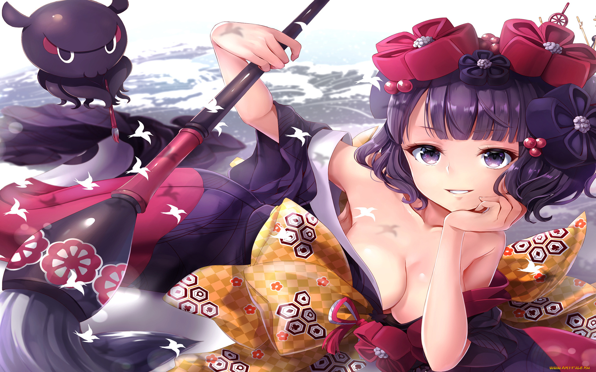 аниме, животные, , существа, взгляд, фон, девушка