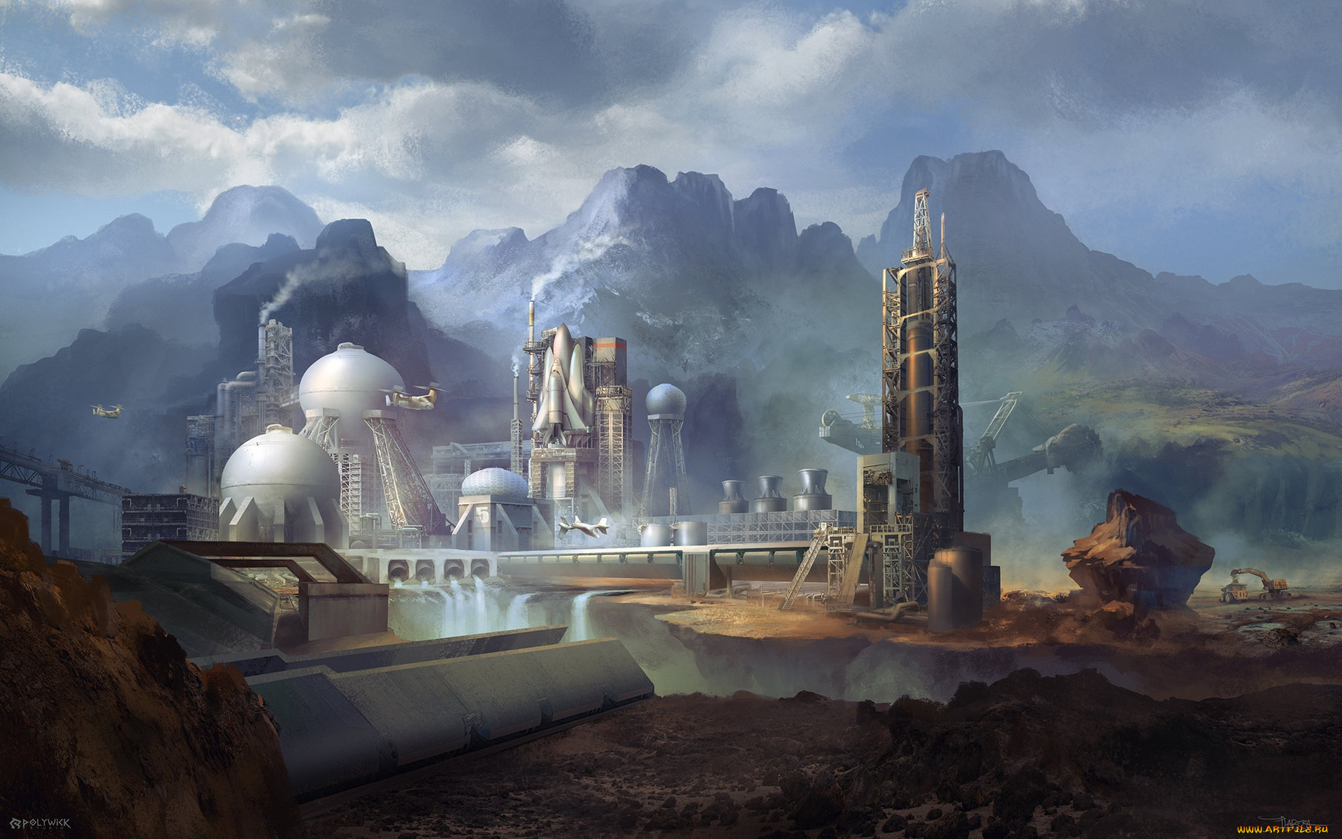 фэнтези, иные, миры, , иные, времена, горы, station, водопад, плотина, космодром