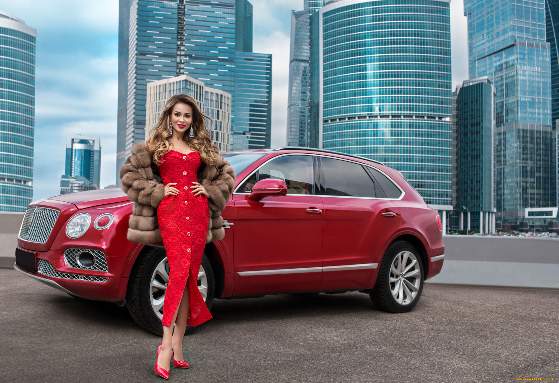 автомобили, -авто, с, девушками, авто, девушки, кроссовер, красный, bentley, bentayga, suv, бентли