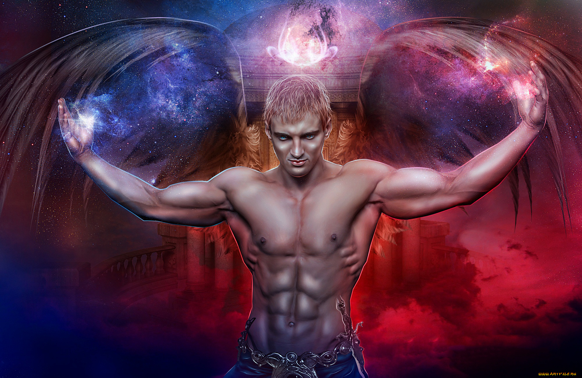 фэнтези, ангелы, крылья, фон, мужчина