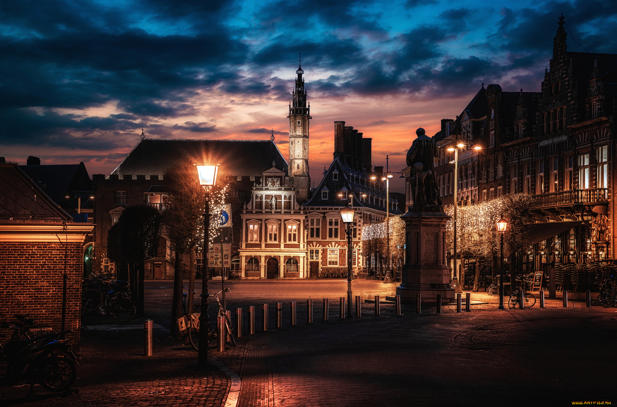 haarlem, nights, города, -, огни, ночного, города, простор