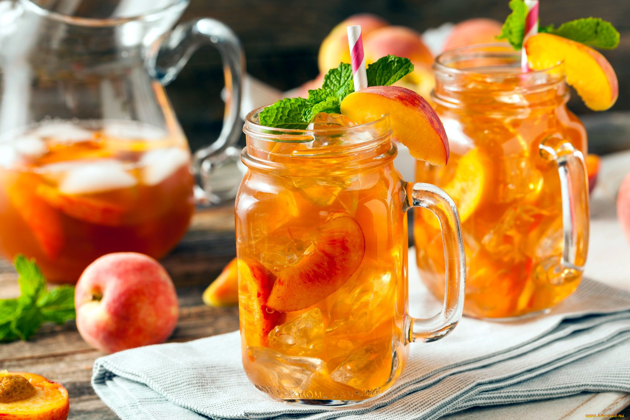 еда, напитки, мята, персик