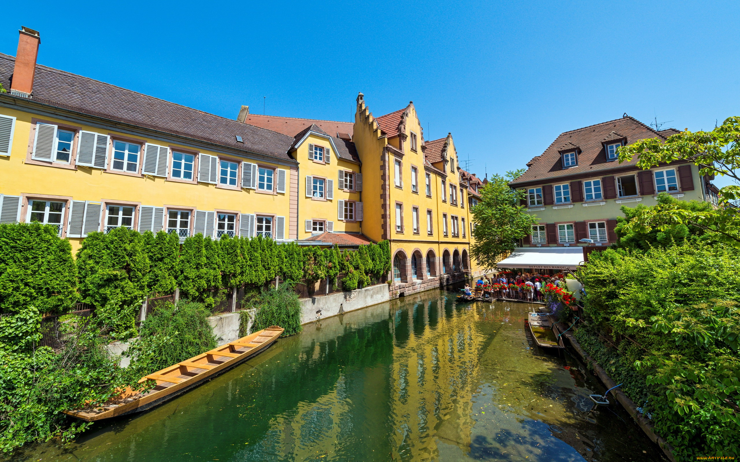 города, кольмар, , франция, канал, лодки, дома