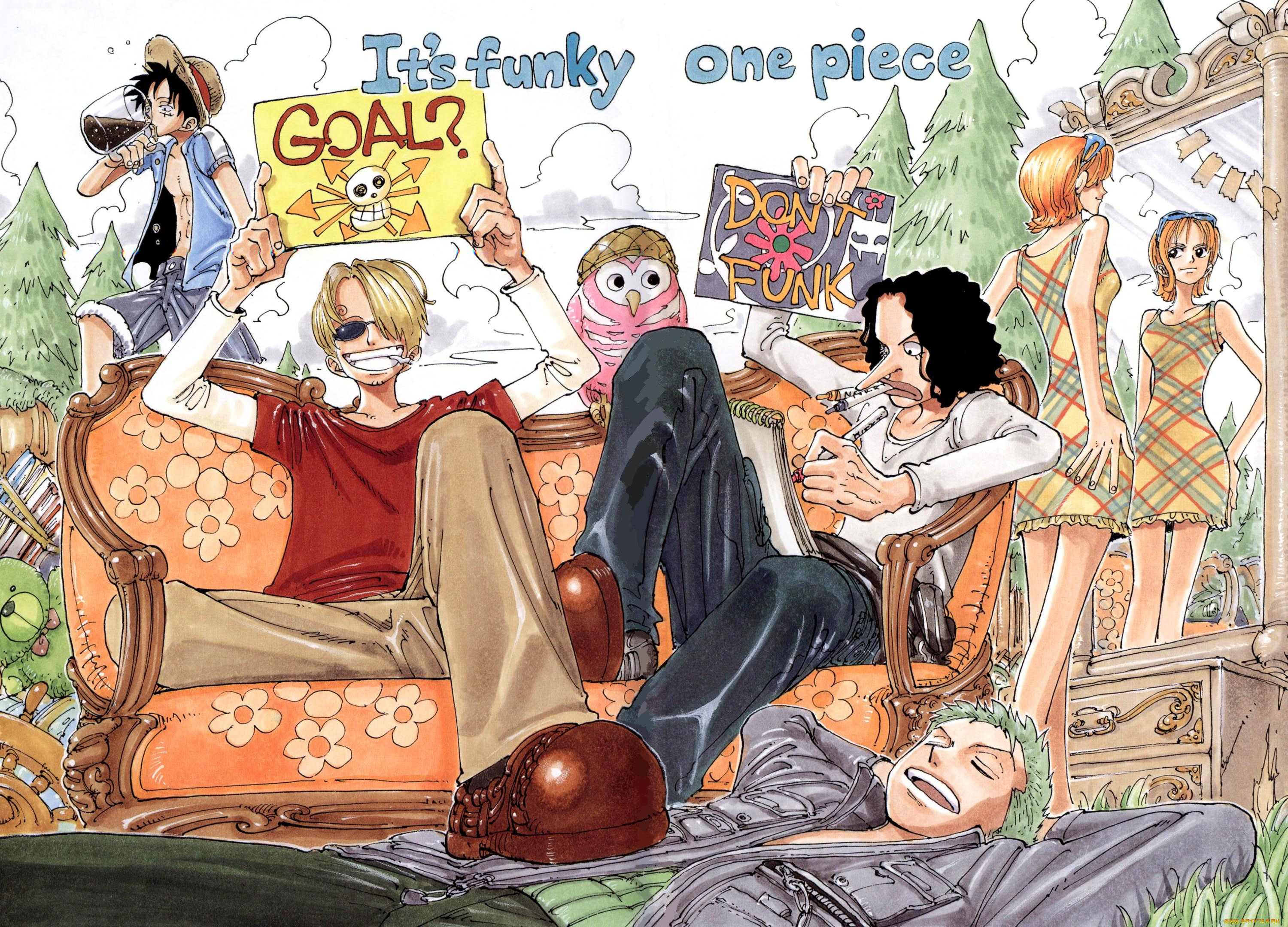 аниме, one, piece, таблички, зеркало, люди, диван