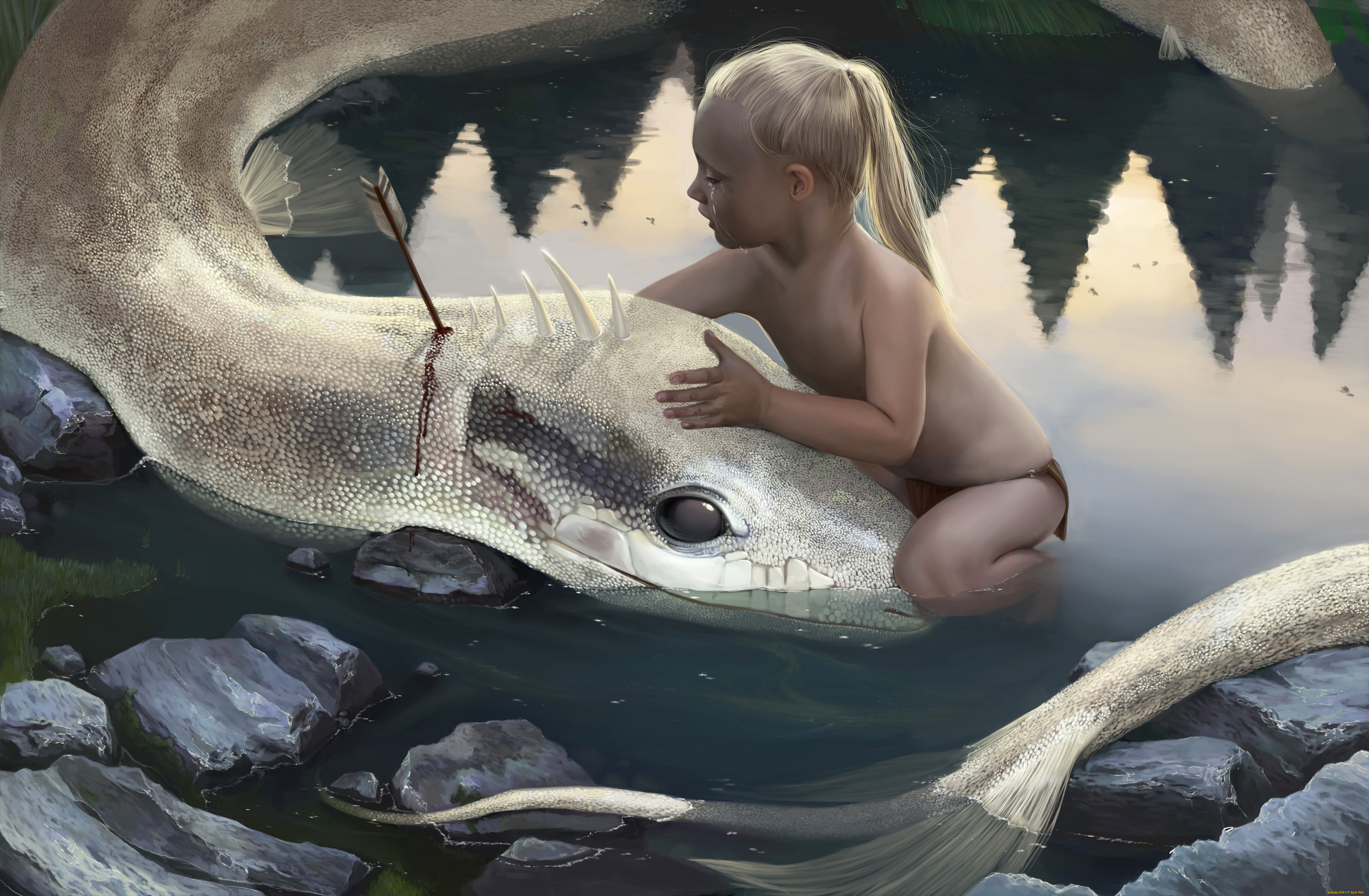 фэнтези, драконы, стрела, дракон, вода, девочка, слеза