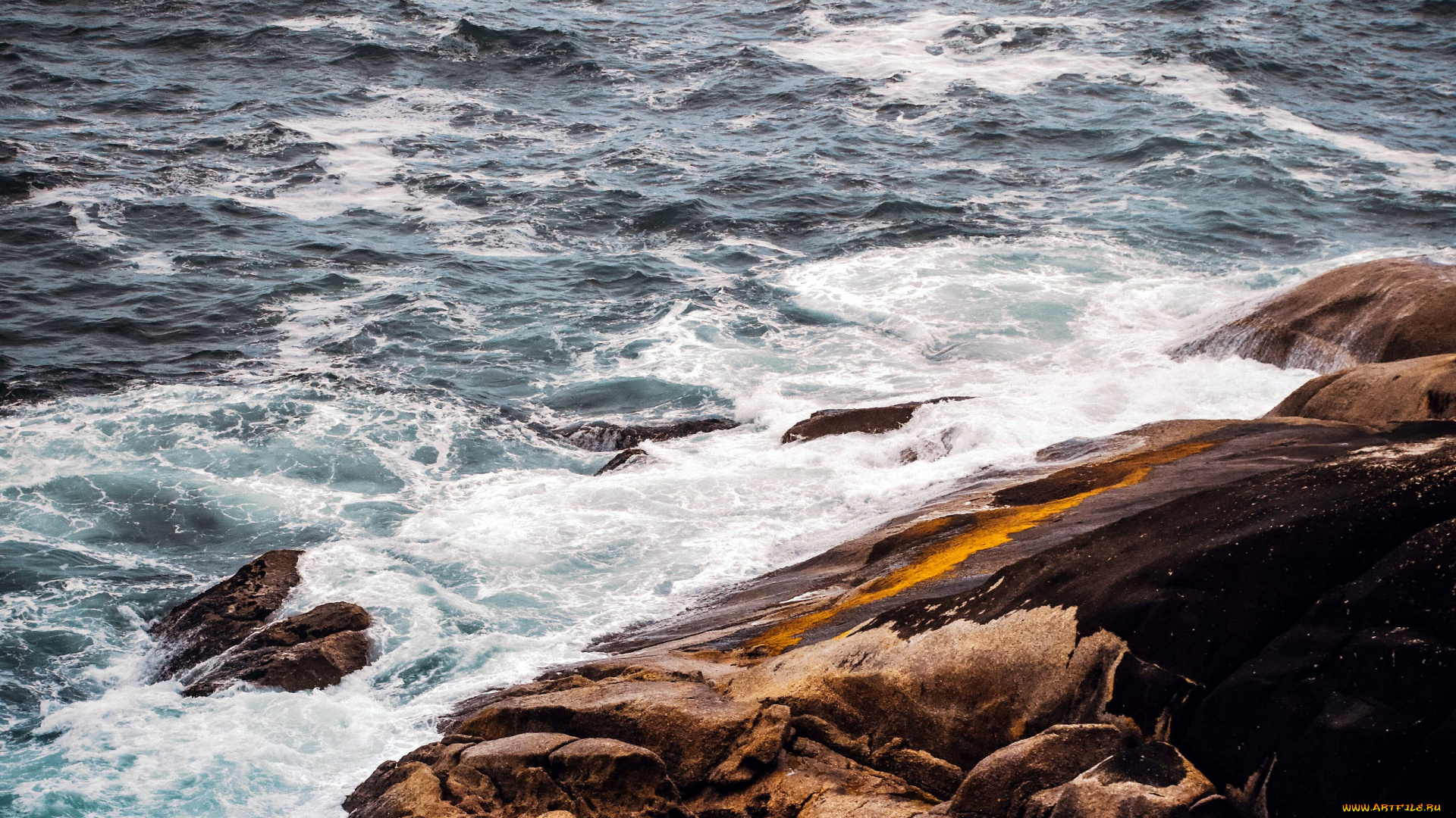 природа, побережье, прибой, камни, скала