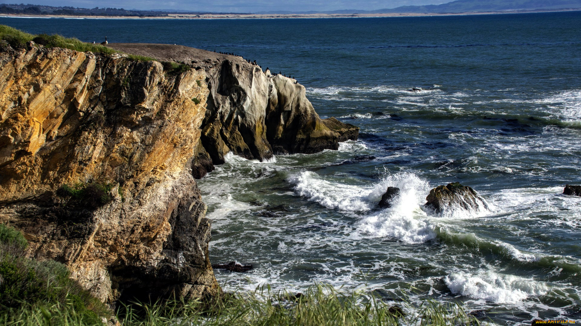 природа, побережье, волны, скалы