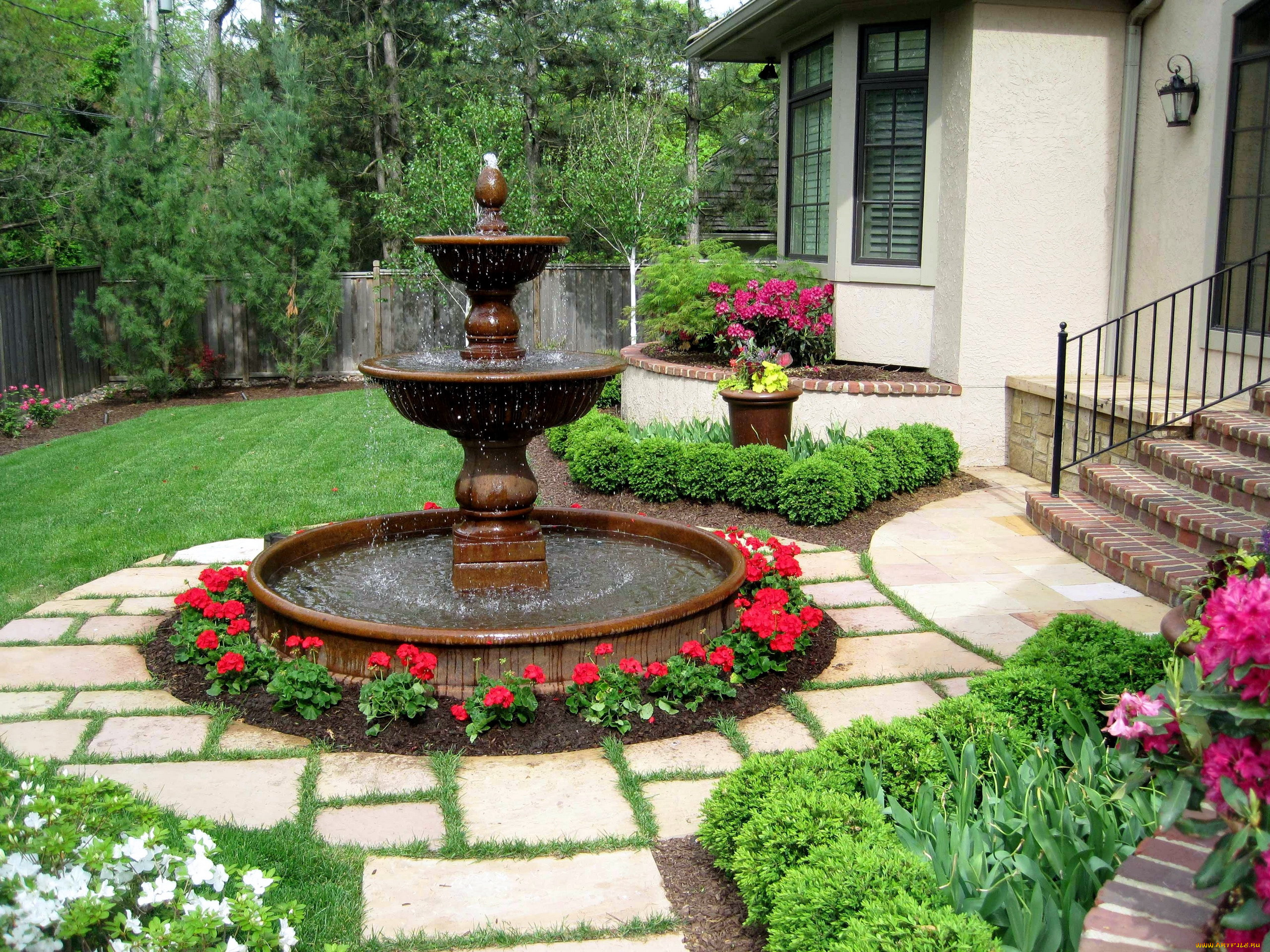 города, -, фонтаны, цветы, фонтан