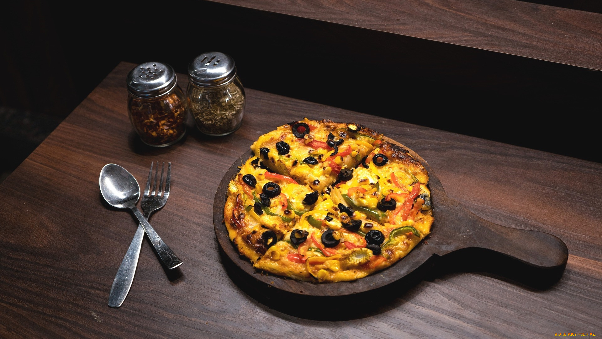 еда, пицца, перец, маслины, сыр