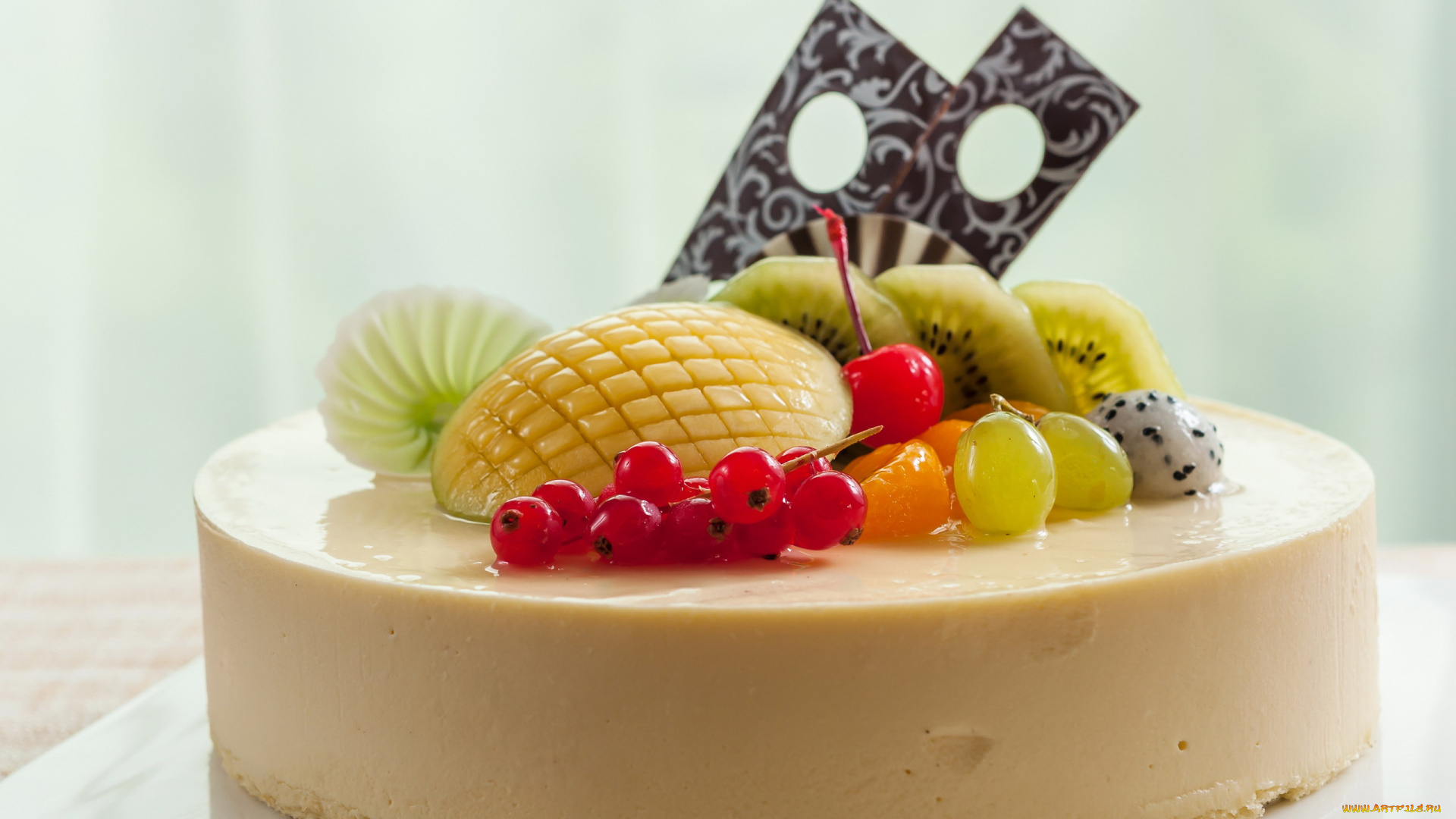 еда, торты, белый, торт, шоколад, киви, авокадо, виноград, смородина