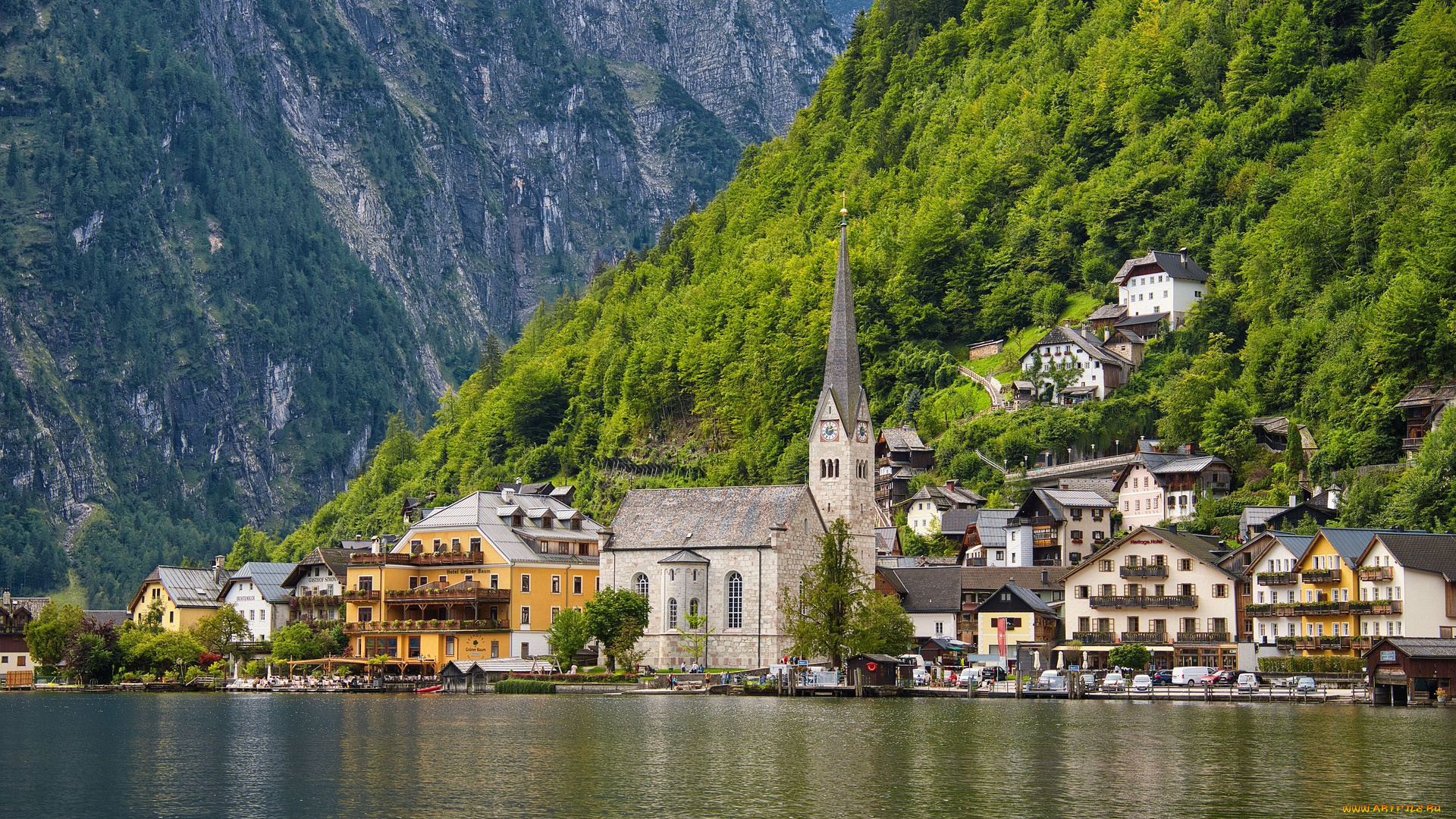 города, гальштат, , австрия, горы, озеро, дома