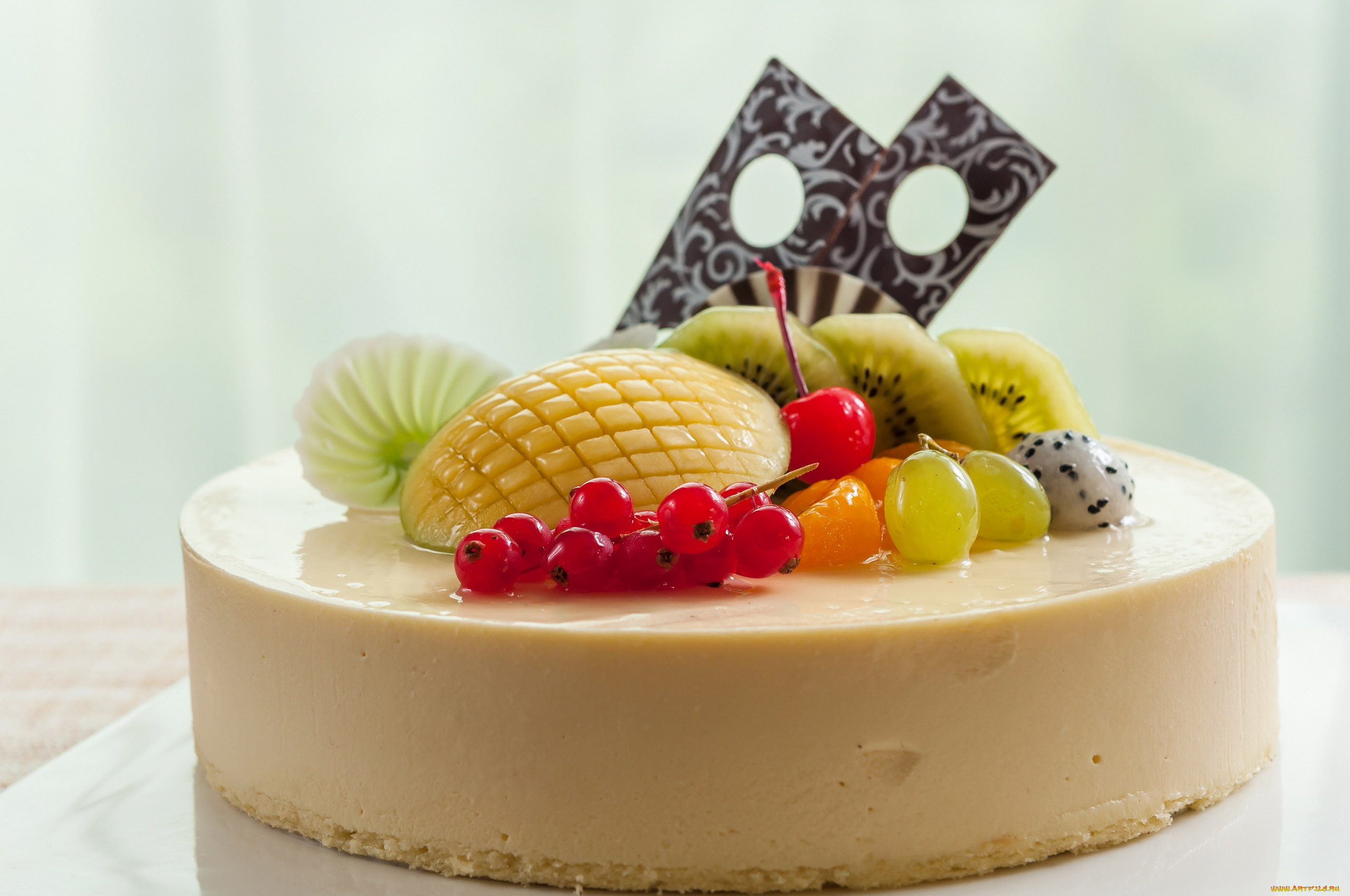 еда, торты, белый, торт, шоколад, киви, авокадо, виноград, смородина
