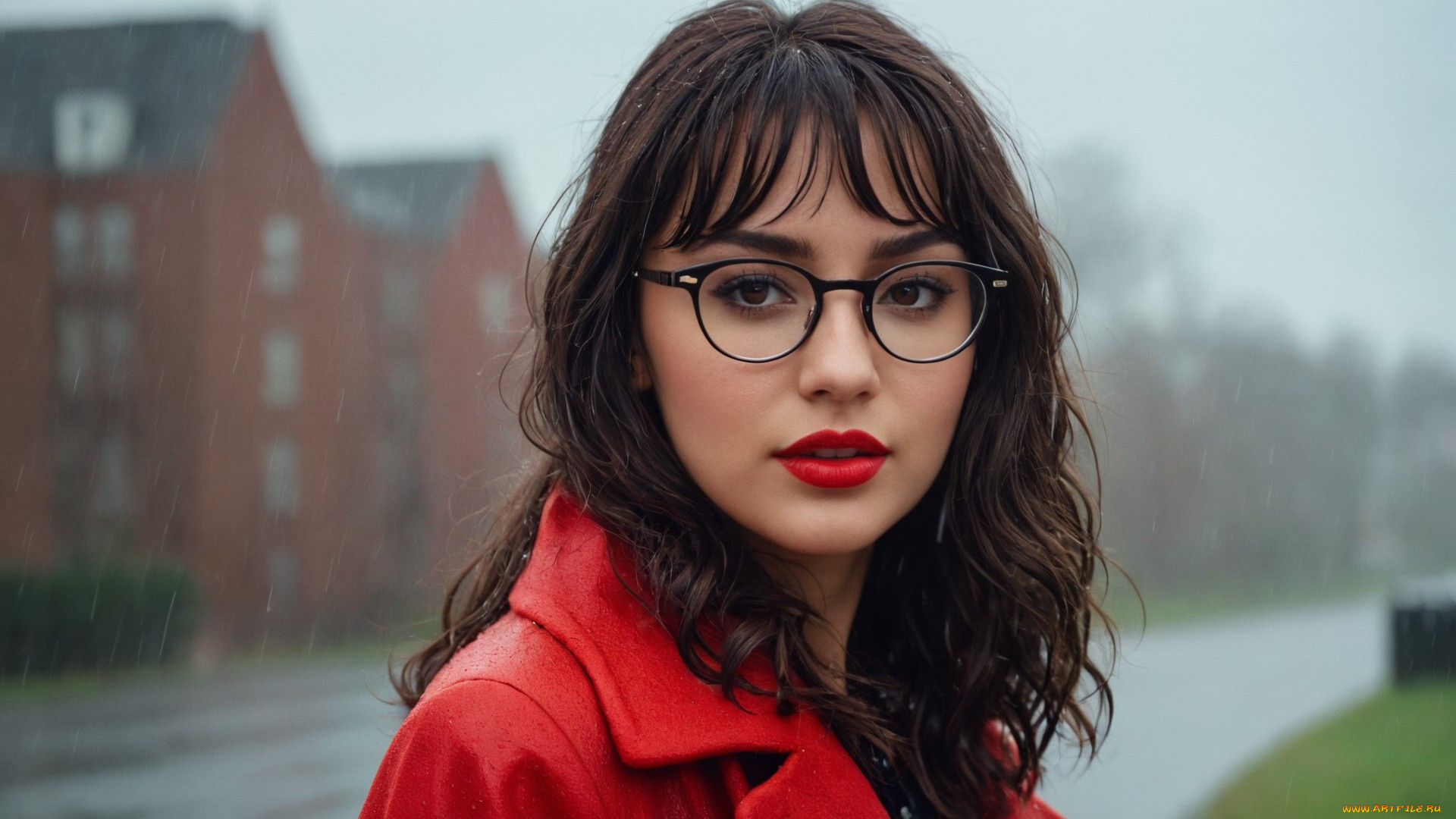 3д, графика, портрет, , portraits, искусственный, интеллект, губная, помада, с, темными, волосами, портрет, устойчивое, рассеивание, очки, красная, куртка