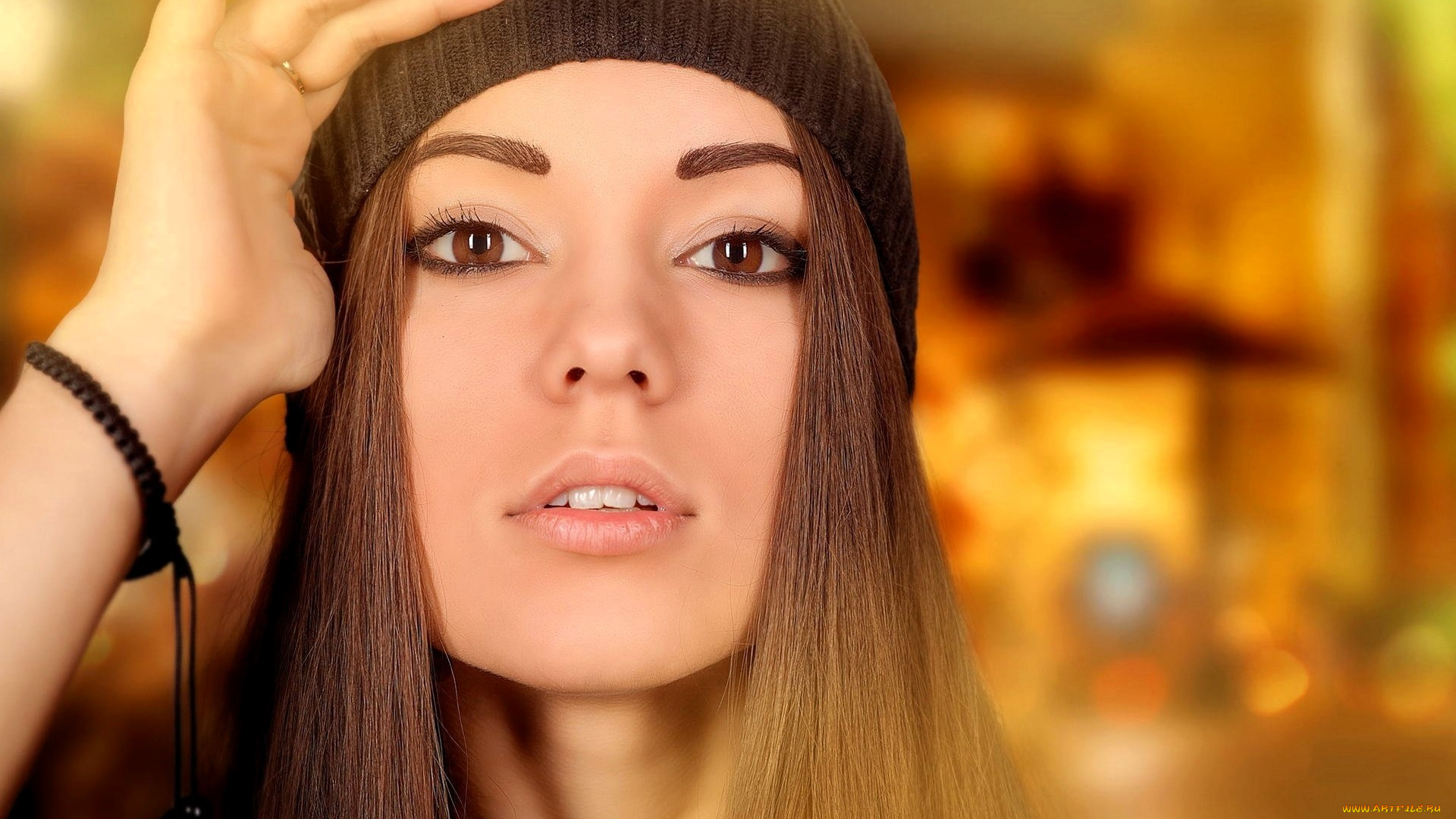 девушки, -, лица, , портреты, русая, лицо, шапка