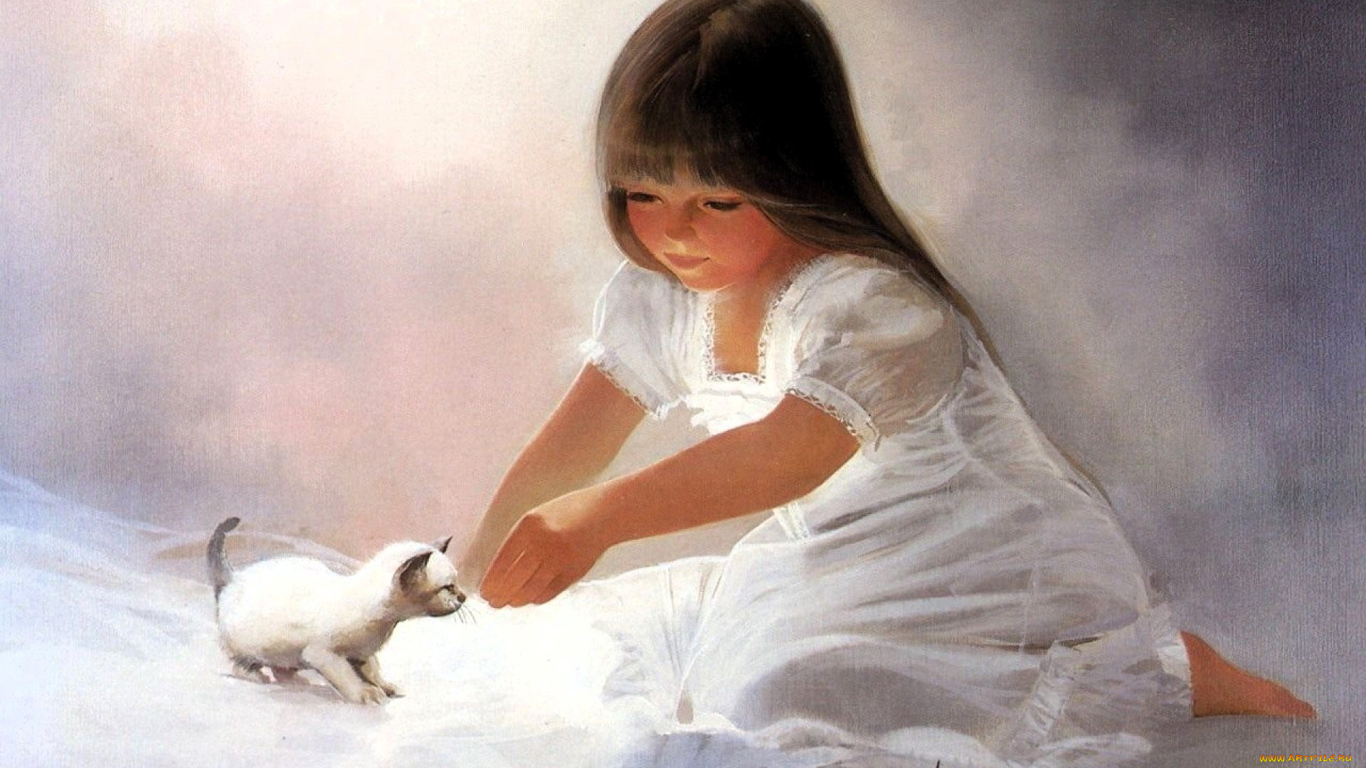 рисованное, donald, zolan, девочка, котенок