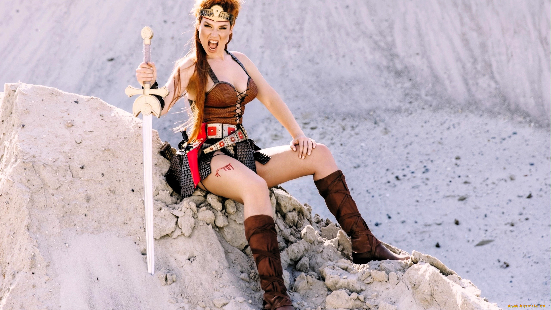 девушки, анна, шаховская, образ, косплей, наряд, меч, скалы