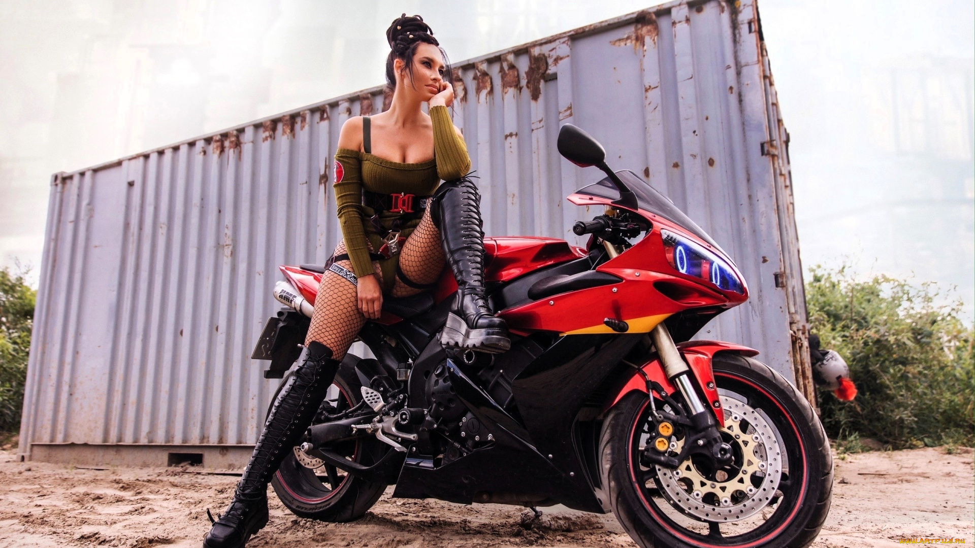 девушки, анна, шаховская, образ, косплей, наряд, мотоцикл, контейнер