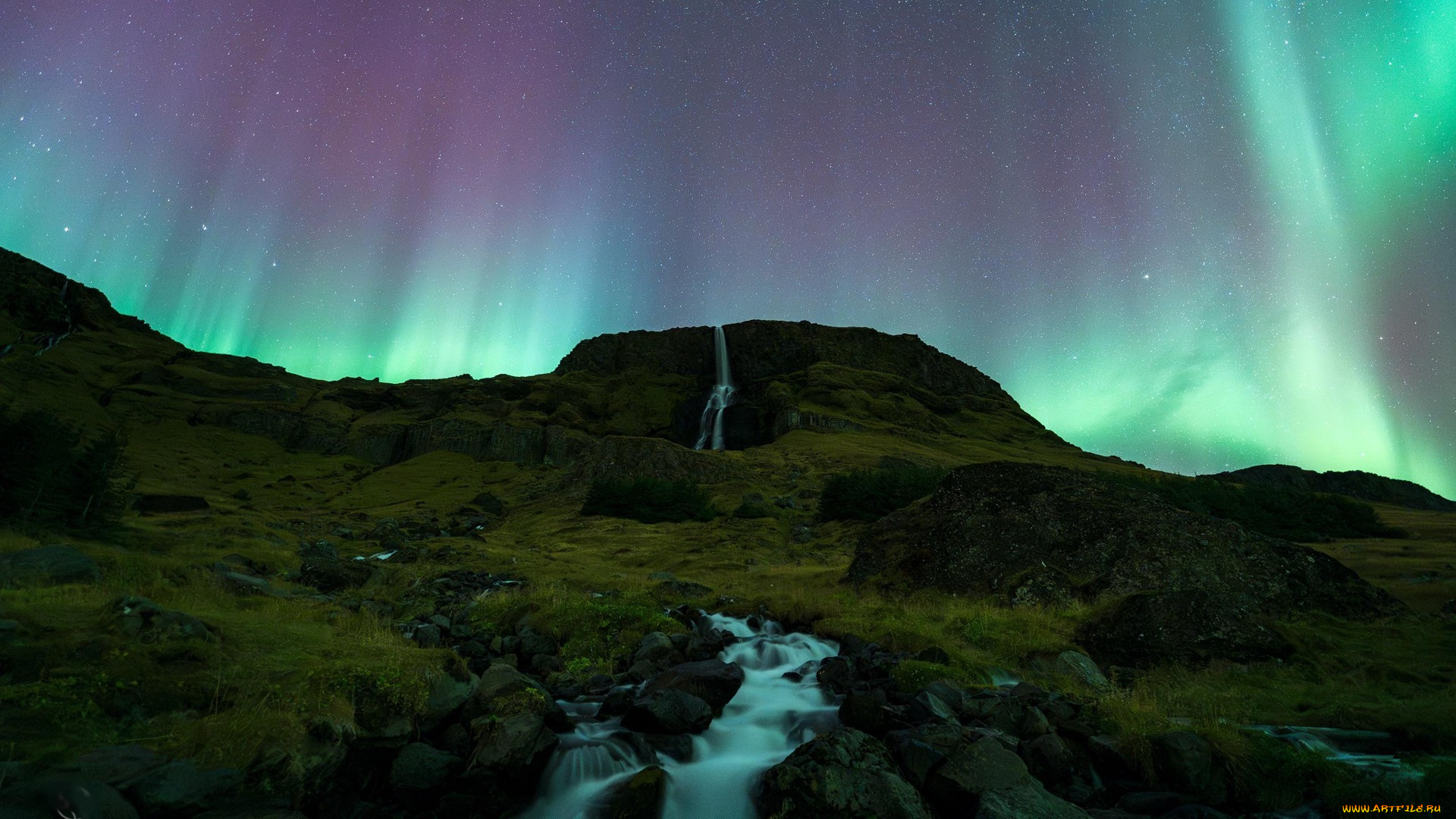 jarnafoss, , iceland, природа, северное, сияние, iceland
