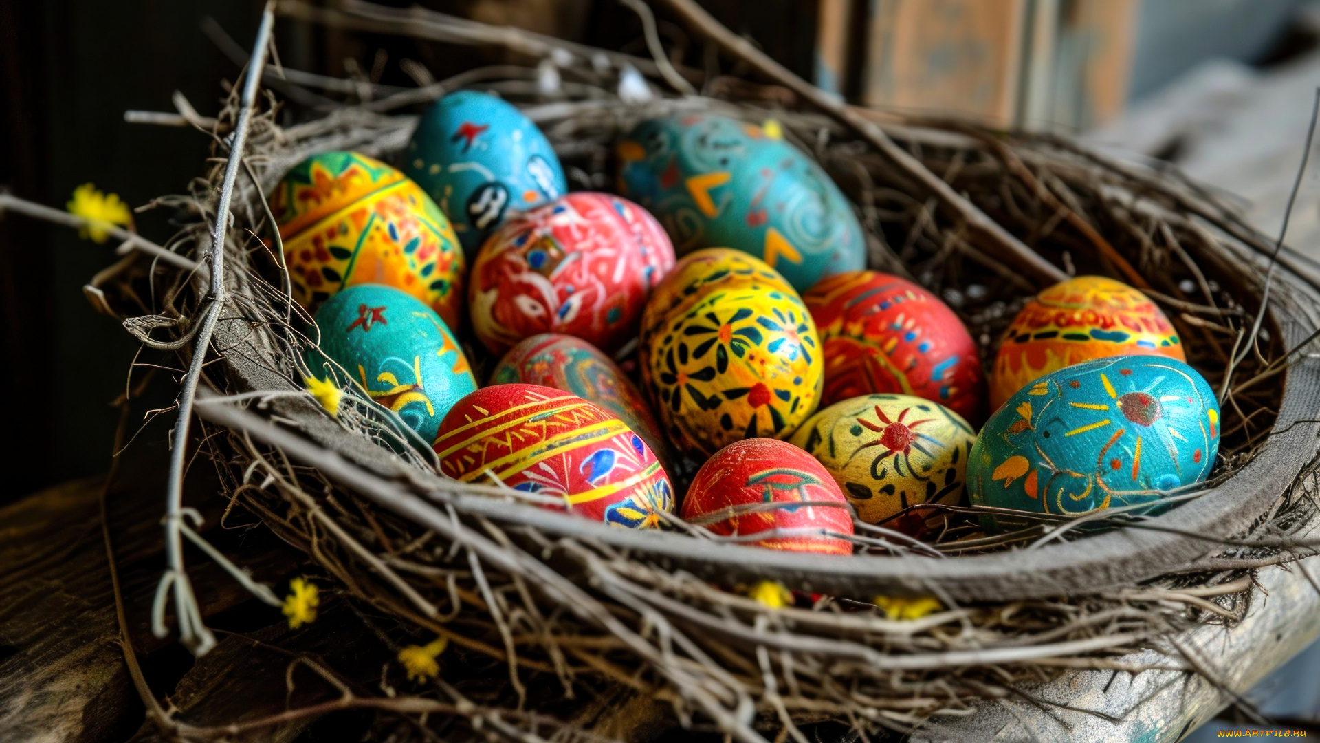 праздничные, пасха, гнездо, яйца