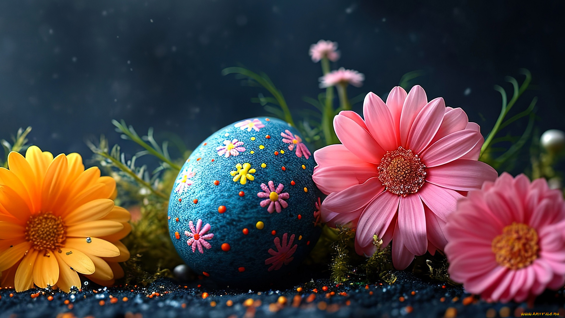 праздничные, пасха, яйцо, цветы, герберы, нейросеть