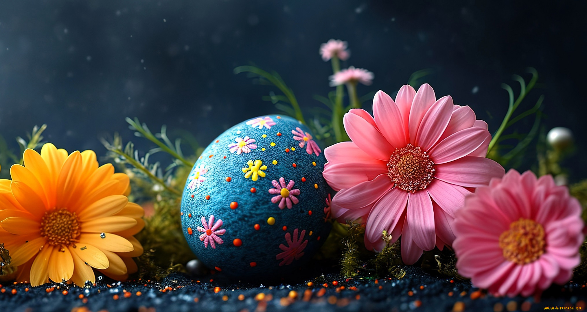 праздничные, пасха, яйцо, цветы, герберы, нейросеть